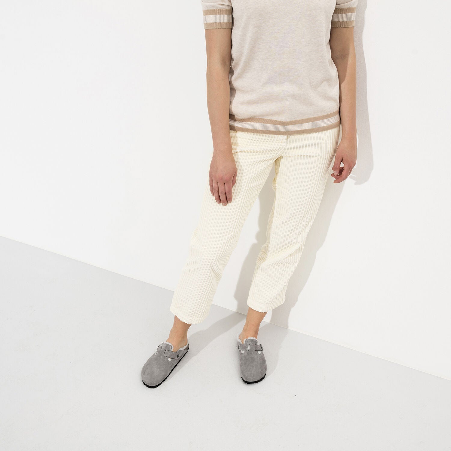 Unisex Birkenstock Unisex Birkenstock Boston Shearling Stone Coin Suede / Natural Shearling Stone Coin Suede