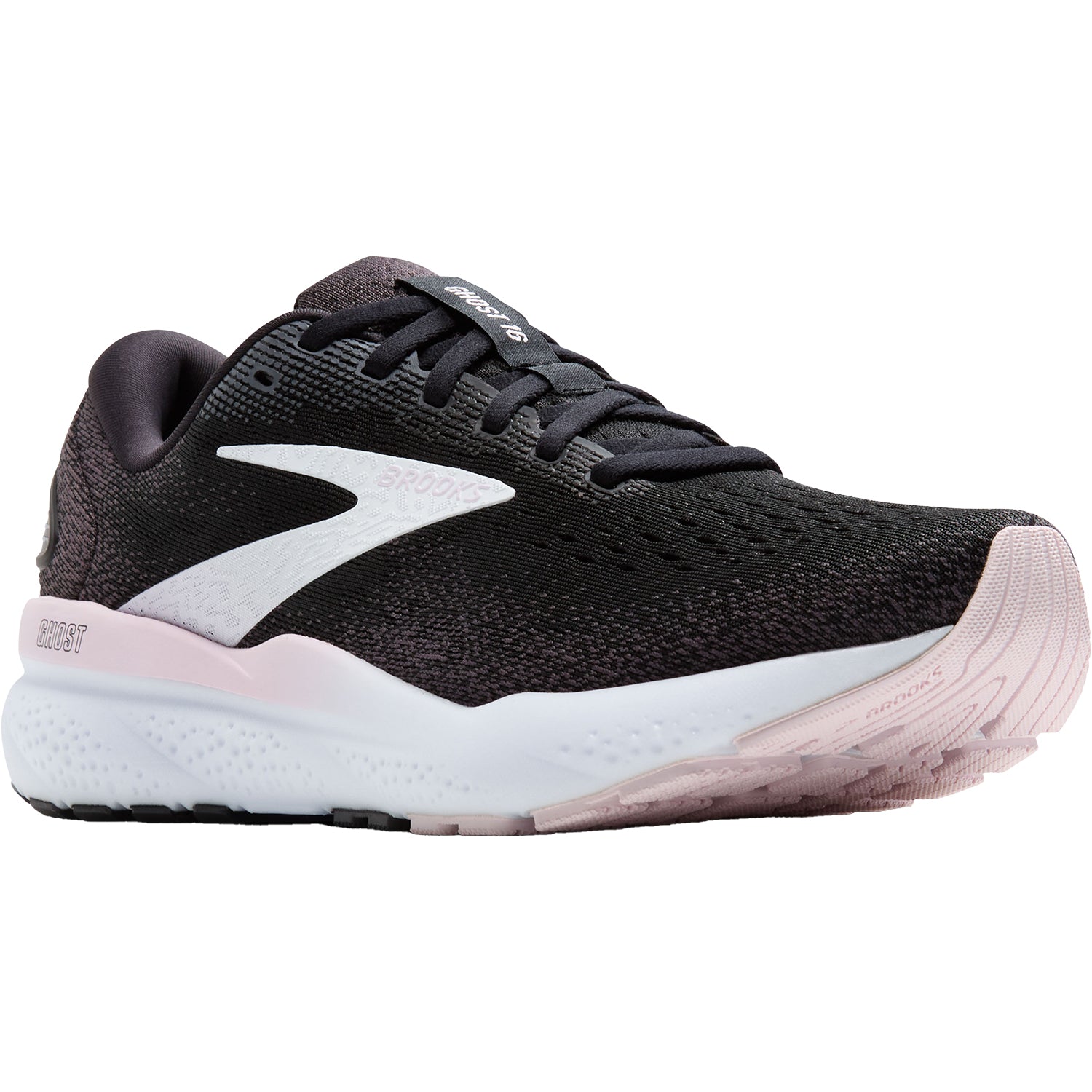Womens Brooks Women's Brooks Ghost 16 Black/White/Orchid Ice Mesh Black/White/Orchid Ice Mesh