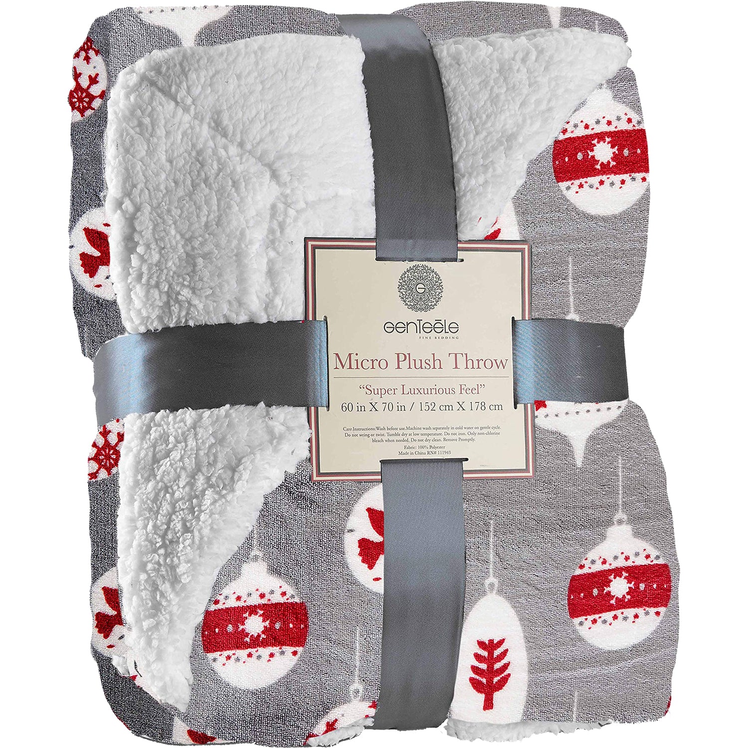 Unisex Genteele blankets Unisex Genteele Sherpa Throw Blanket Grey Ornaments Grey Ornaments