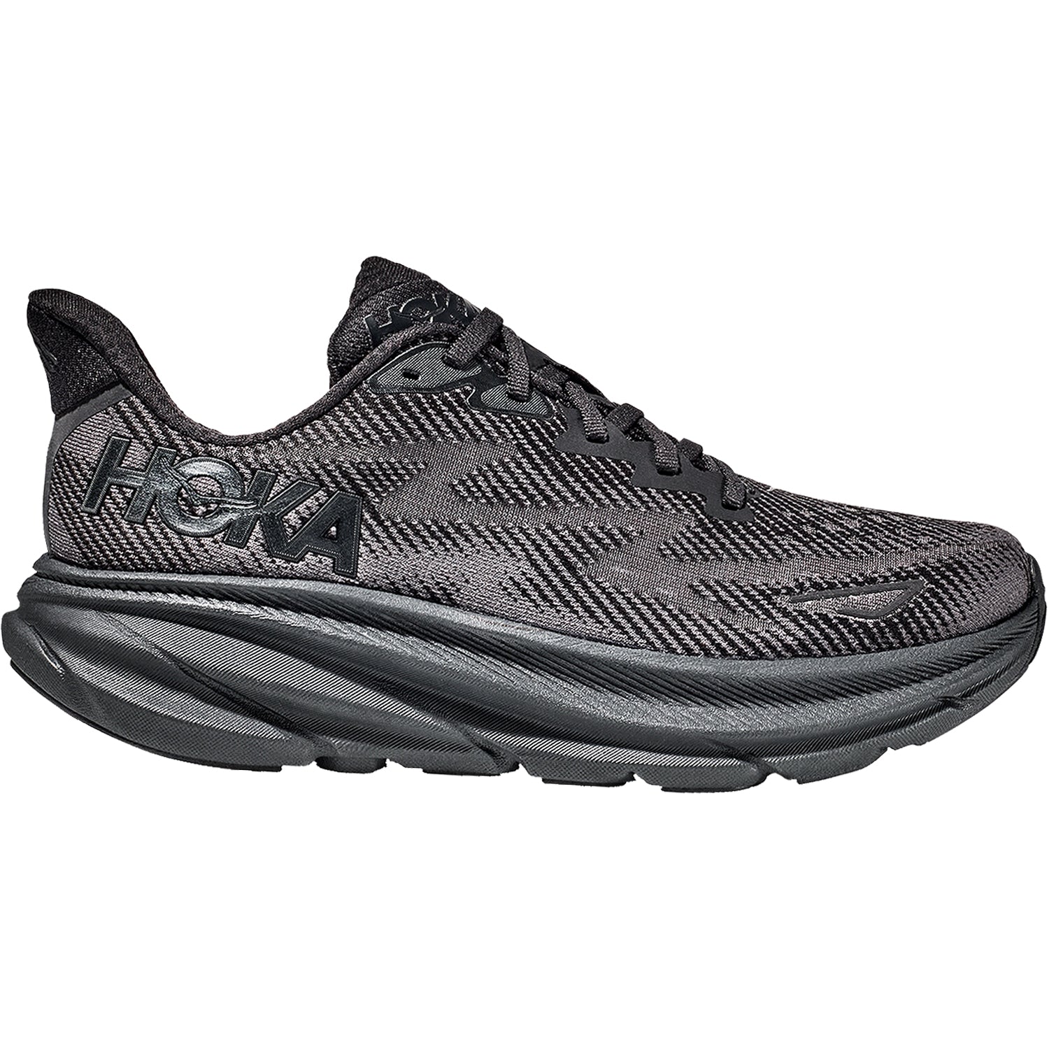 Mens Hoka one one Men's Hoka Clifton 9 Black/Black Mesh Black/Black Mesh
