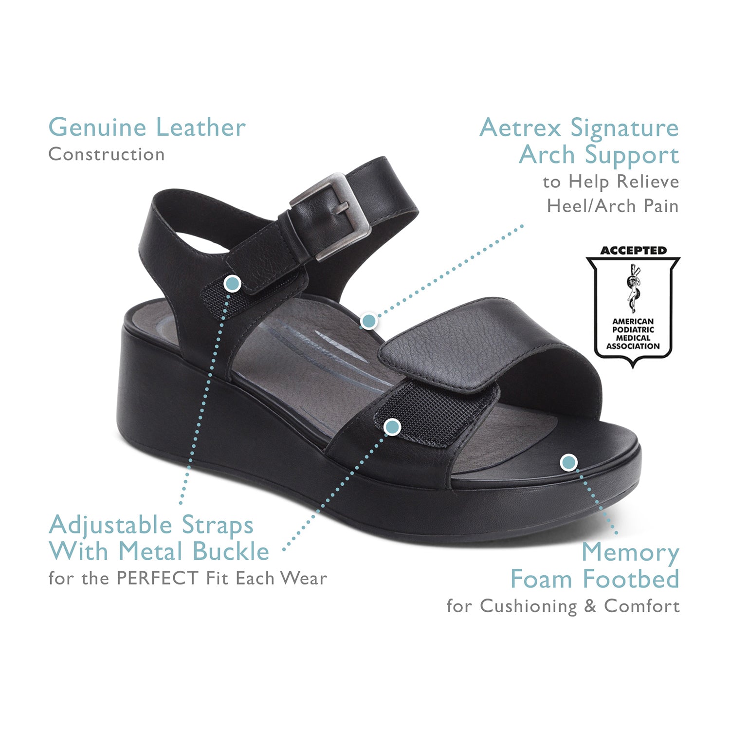 Womens Aetrex Women's Aetrex Ariel Black Leather Black