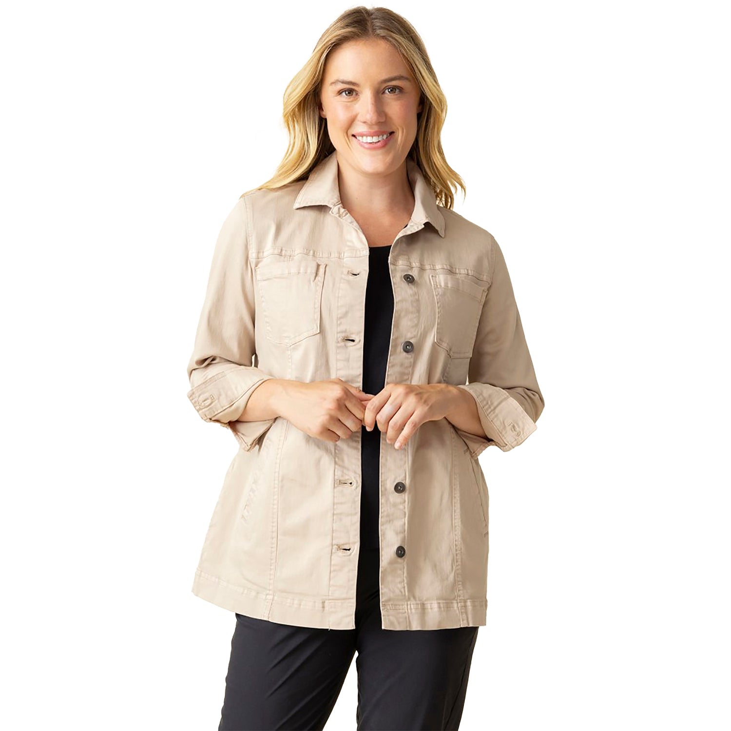Womens Habitat Women's Habitat Stretch Denim Boyfriend Jacket Oatmeal Oatmeal