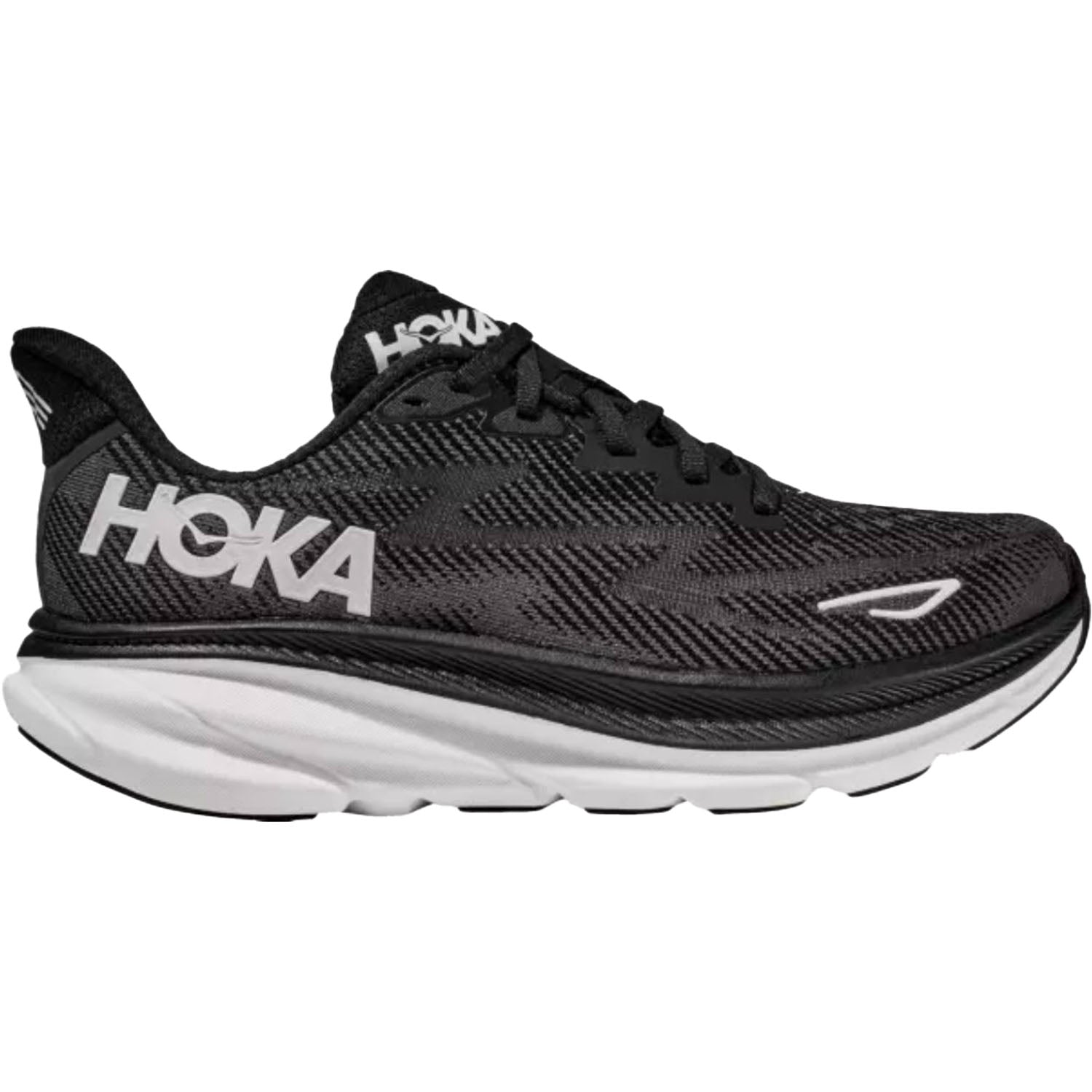 Womens Hoka one one Women's Hoka Clifton 9 Black/White Mesh Black/White Mesh