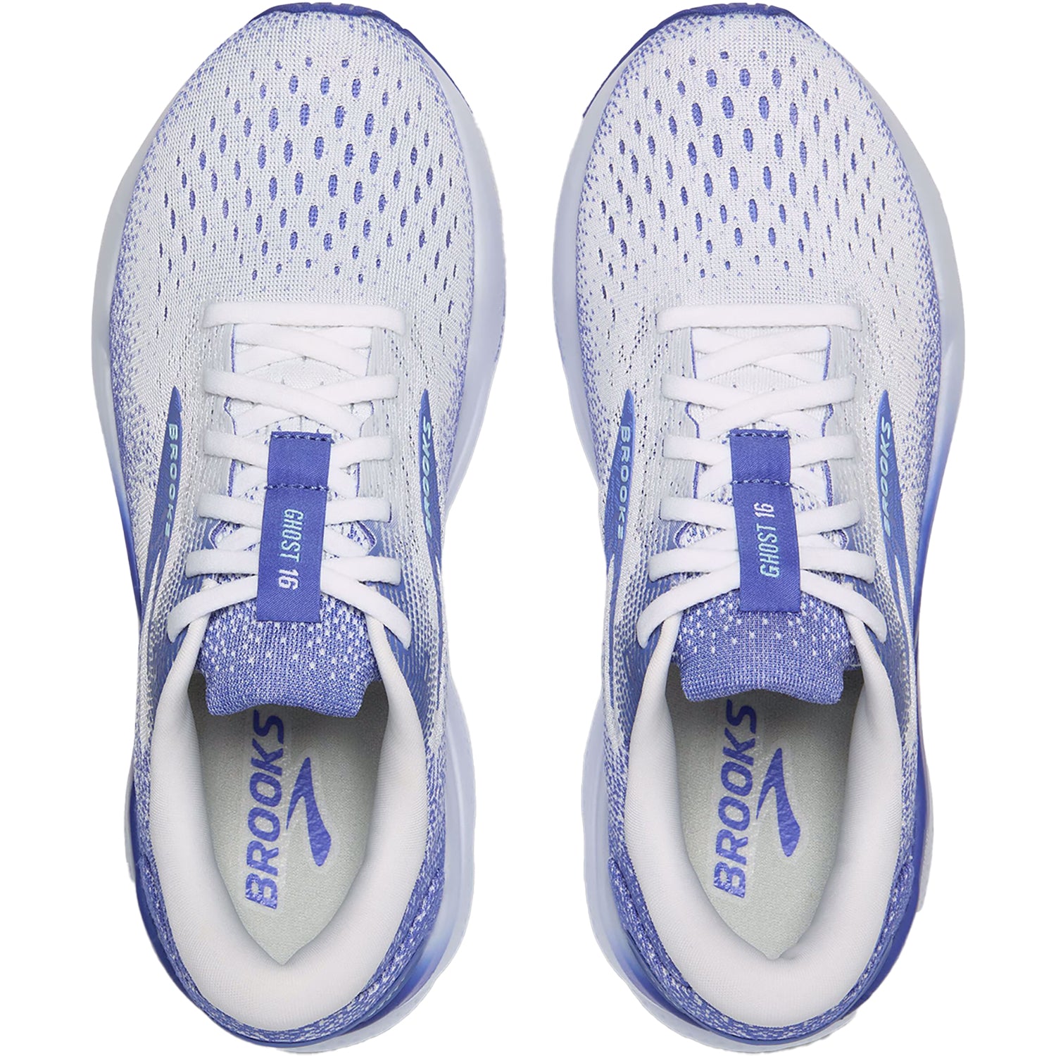 Womens Brooks Women's Brooks Ghost 16 White/Amparo Blue/Limpet Shell Mesh White/Amparo Blue/Limpet Shell Mesh