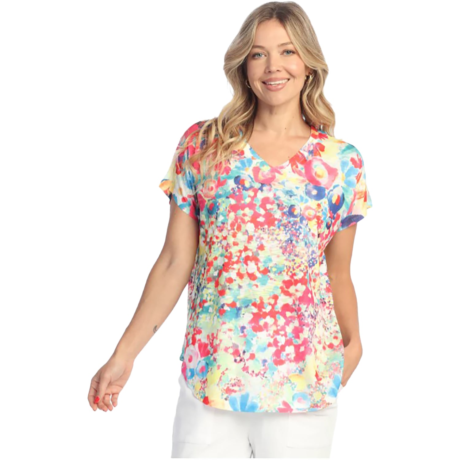 Womens Jess & jane Women's Jess & Jane SS V-Neck Meadows Meadows