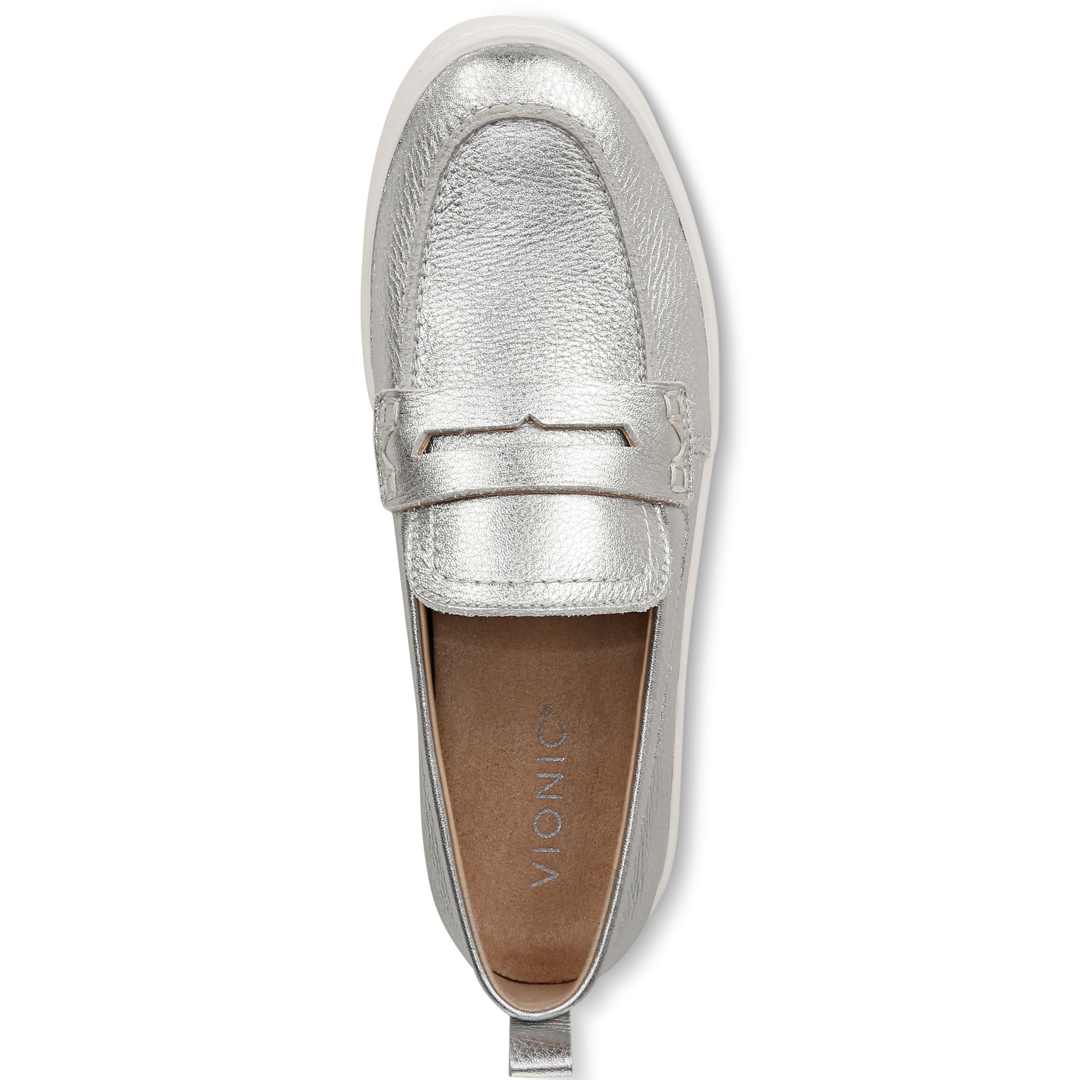 Womens Vionic Women's Vionic Uptown Loafer Silver Metallic Leather Silver Metallic Leather