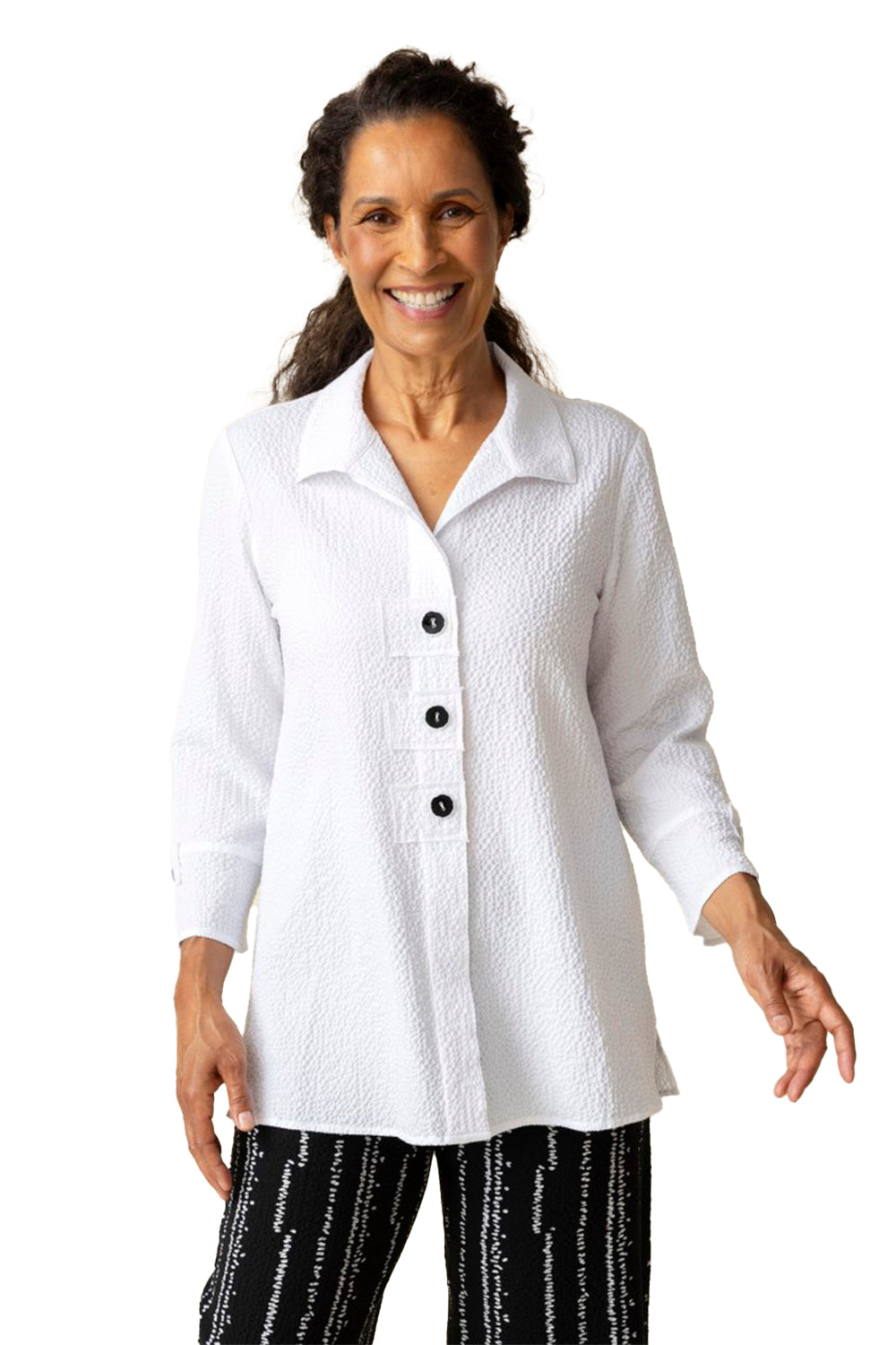 Womens Habitat Women's Habitat Crinkle Crepe Sld Patch Button White White