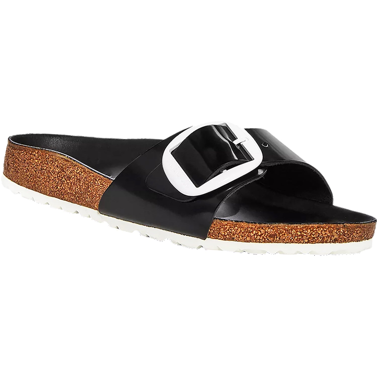 Womens Birkenstock Women's Birkenstock Madrid Big Buckle High Shine Black w/White Buckle Leather Black w/White Buckle Leather