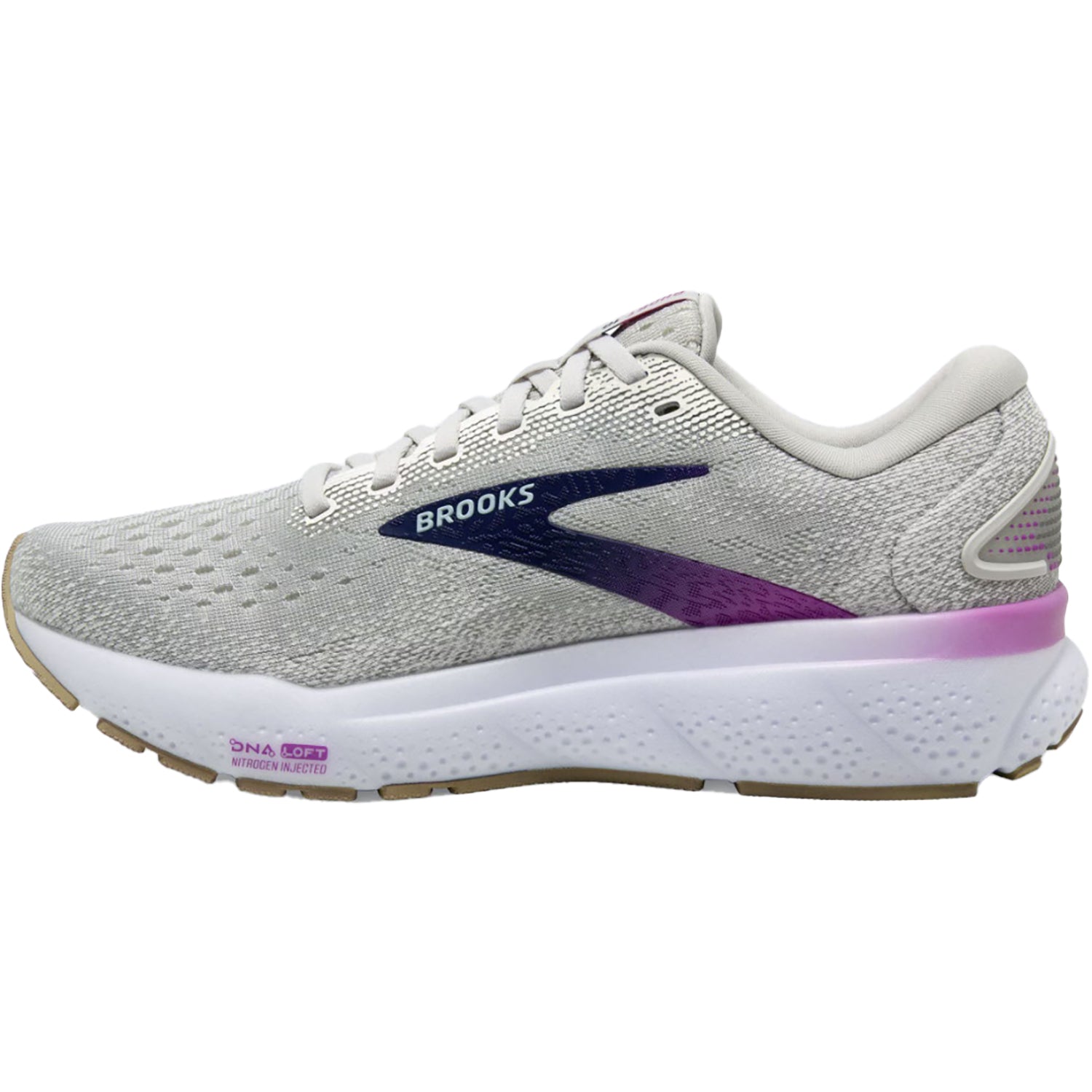Womens Brooks Women's Brooks Ghost 16 White/Grey/Estate Blue Mesh White/Grey/Estate Blue Mesh