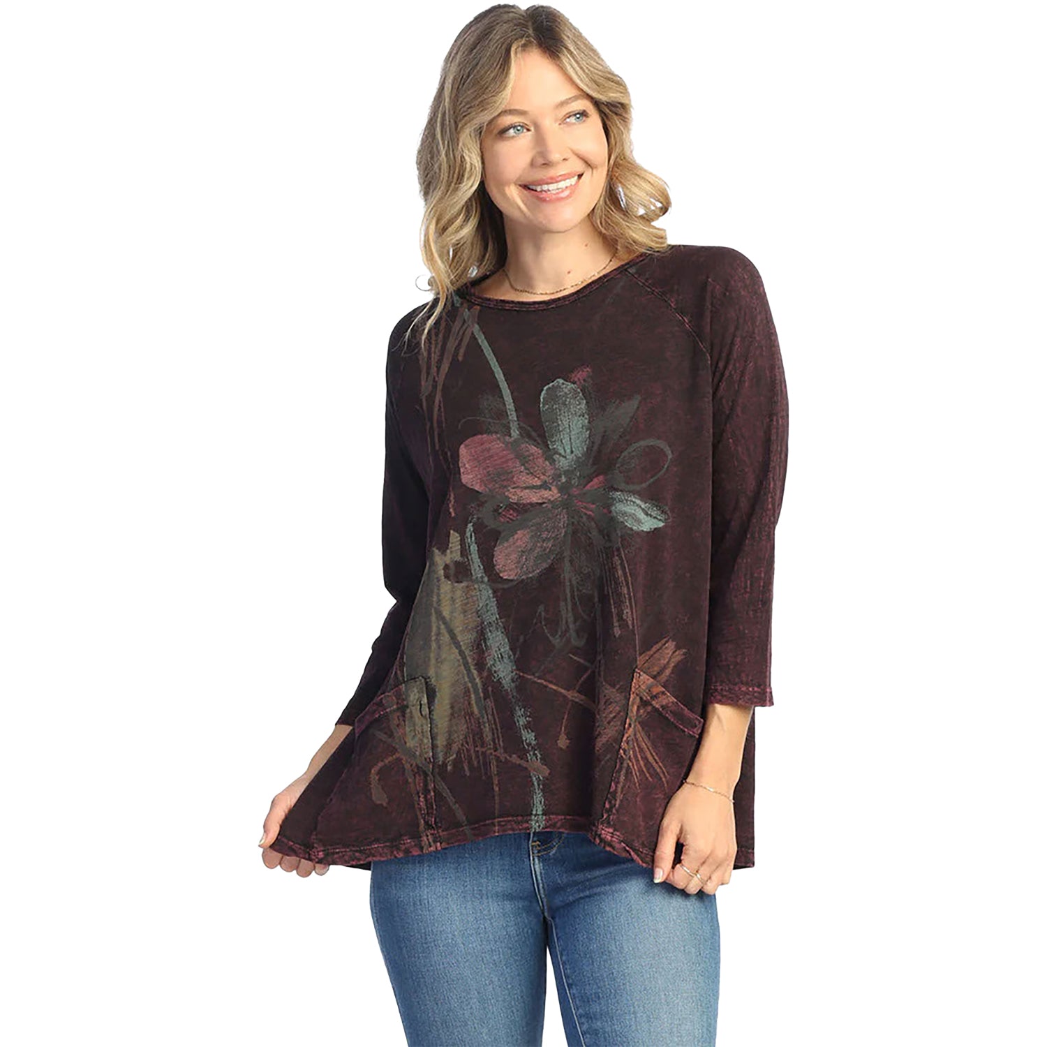 Womens Jess & jane Women's Jess & Jane MW Patch Pocket Tunic Field Notes Wine Field Notes Wine