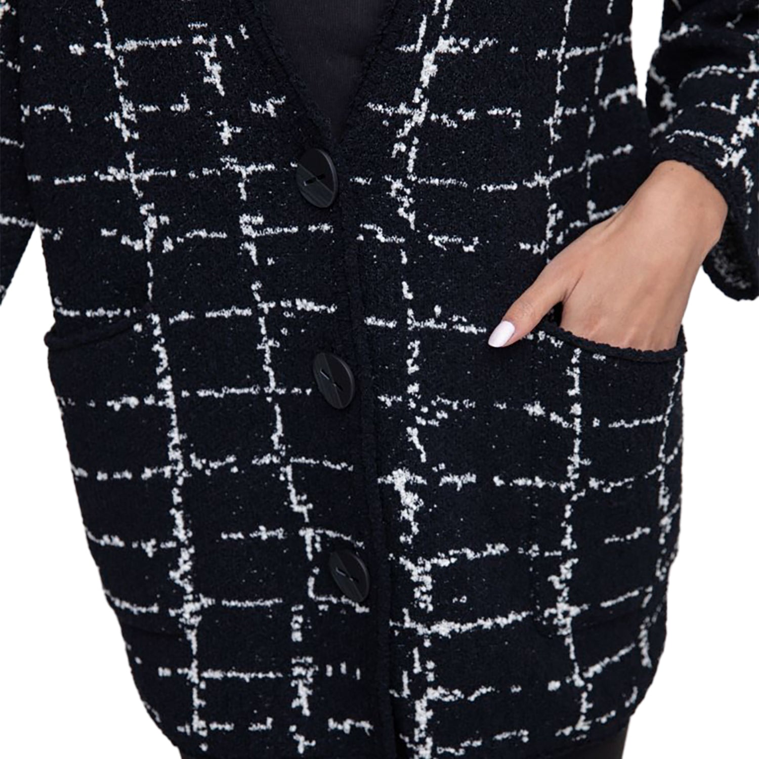 Womens Olivia by habitat Women's Liv by Habitat Bounce Window Pane Cocoon Cardigan Black Black