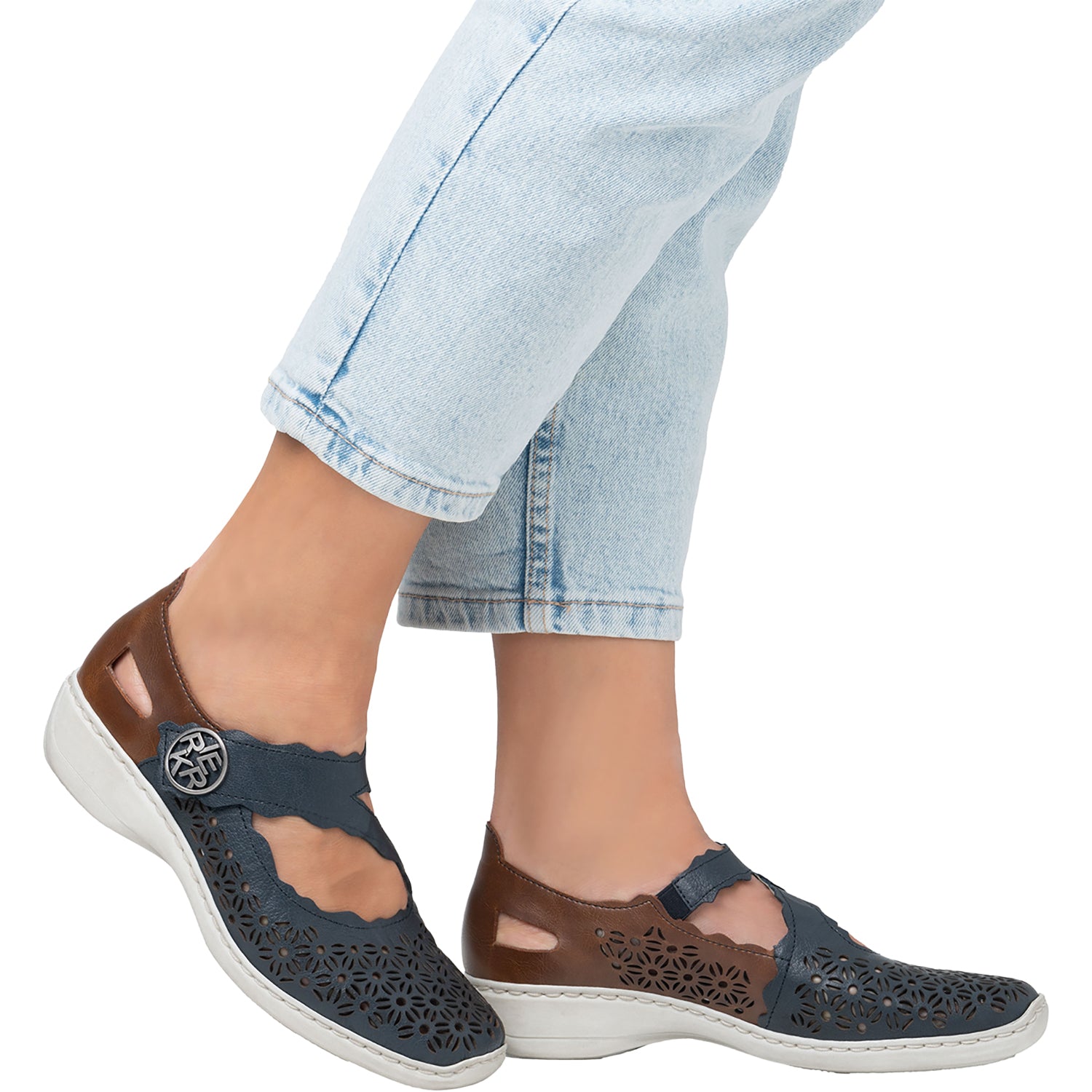 Womens Rieker Women's Rieker 413G4-14 Pazifik/Mogano Leather Pazifik/Mogano Leather