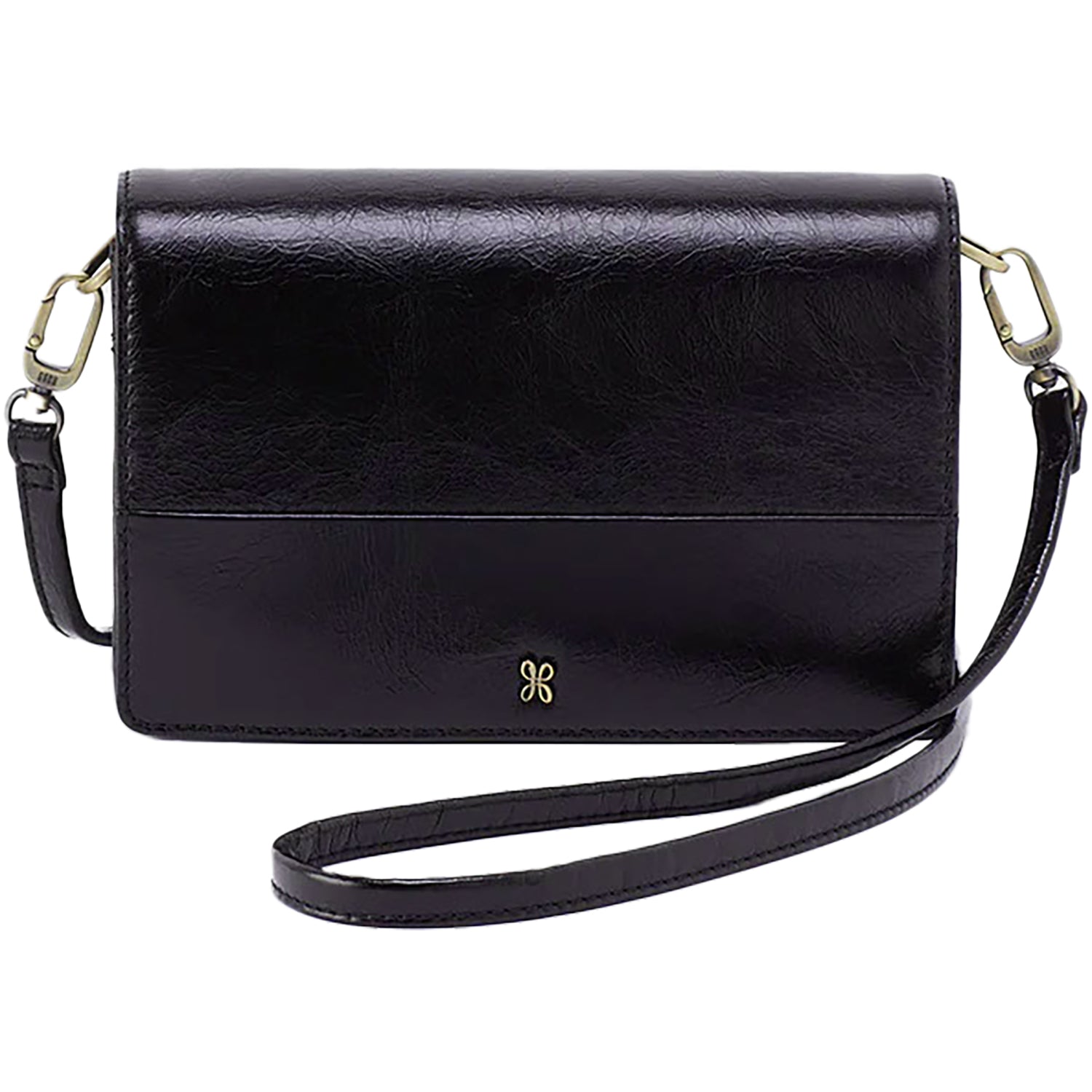 Womens Hobo Jill Phone Crossbody Black Polished Leather Black