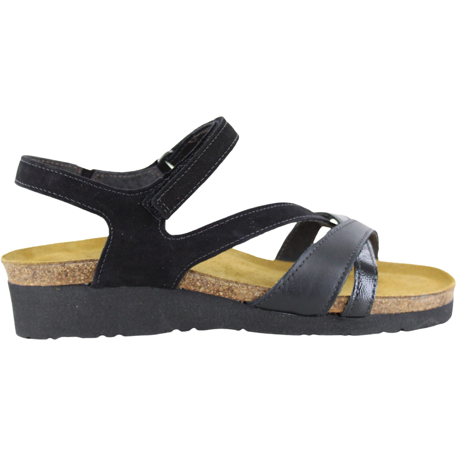 Womens Naot Women's Naot Sophia Black Velvet/JetBlack/Black Crinkle Pat. Leather Black Velvet/JetBlack/Black Crinkle Pat. Leather