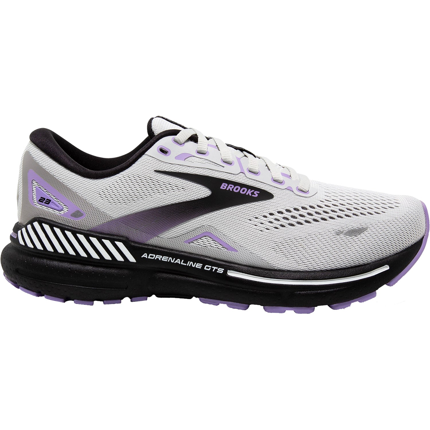 Womens Brooks Women's Brooks Adrenaline GTS 23 Grey/Black/Purple Mesh Grey/Black/Purple Mesh