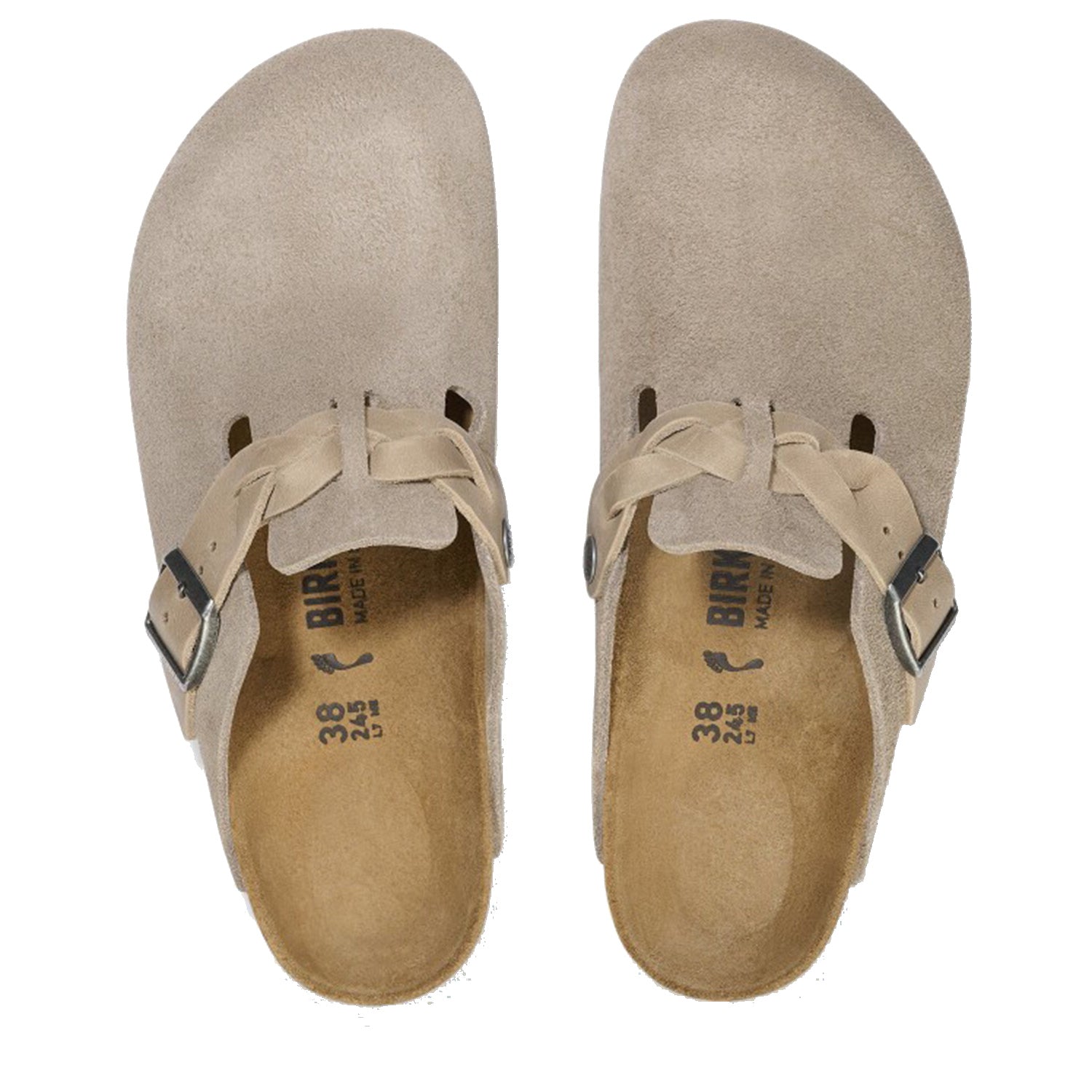 Womens Birkenstock Women's Birkenstock Boston Braid Taupe Suede/Oiled Leather Taupe