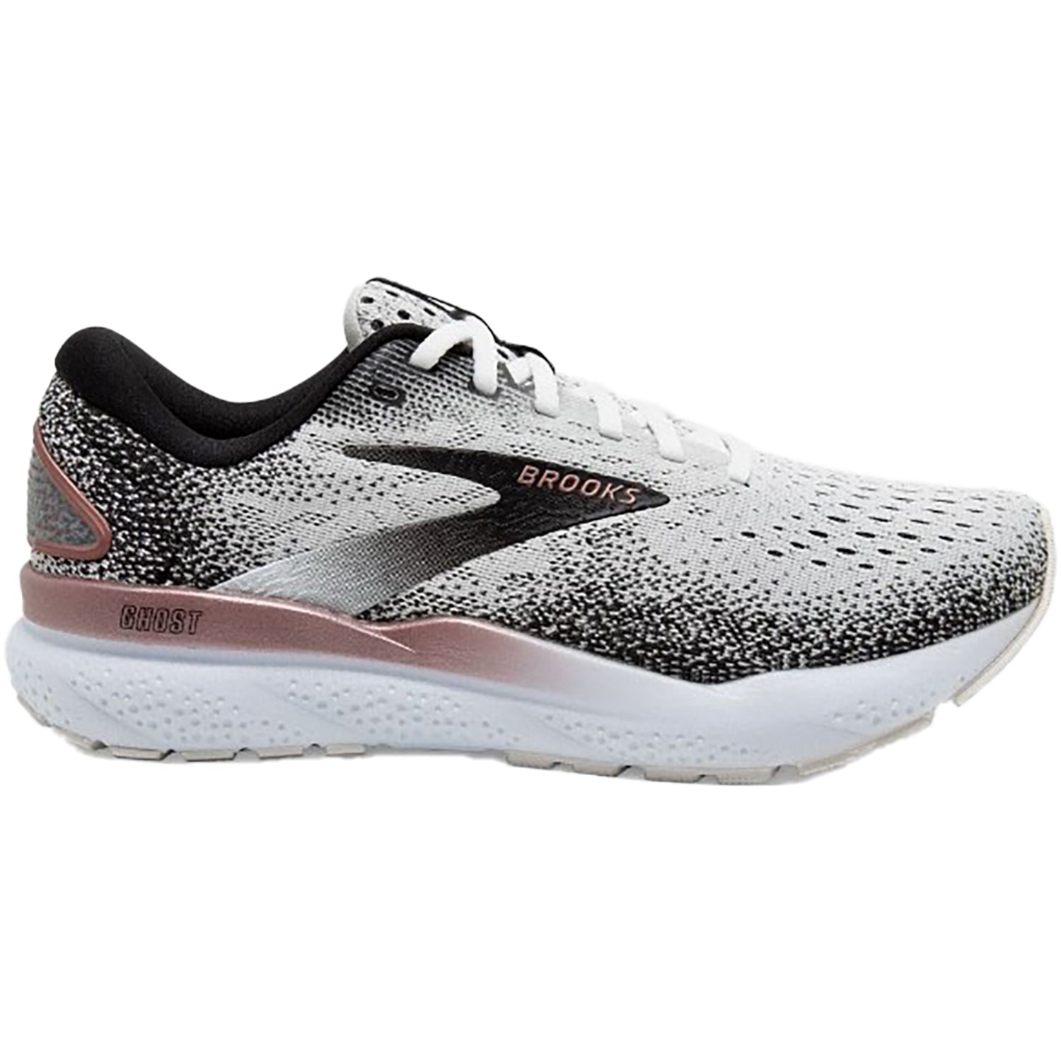 Womens Brooks Women's Brooks Ghost 16 White/Black/Rose Gold Mesh White/Black/Rose Gold Mesh