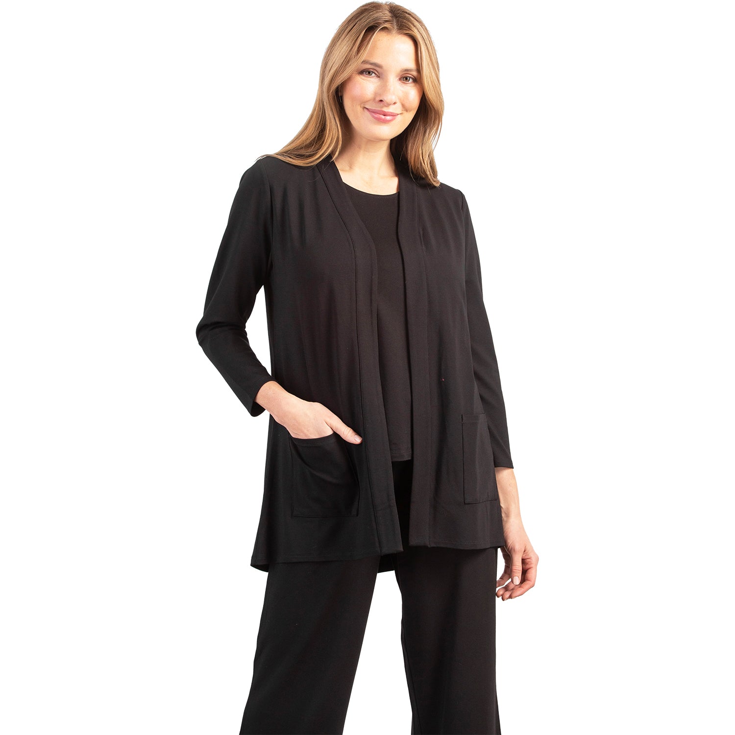Womens Habitat Women's Habitat Long Shirred Back Open Front Jacket Black Black