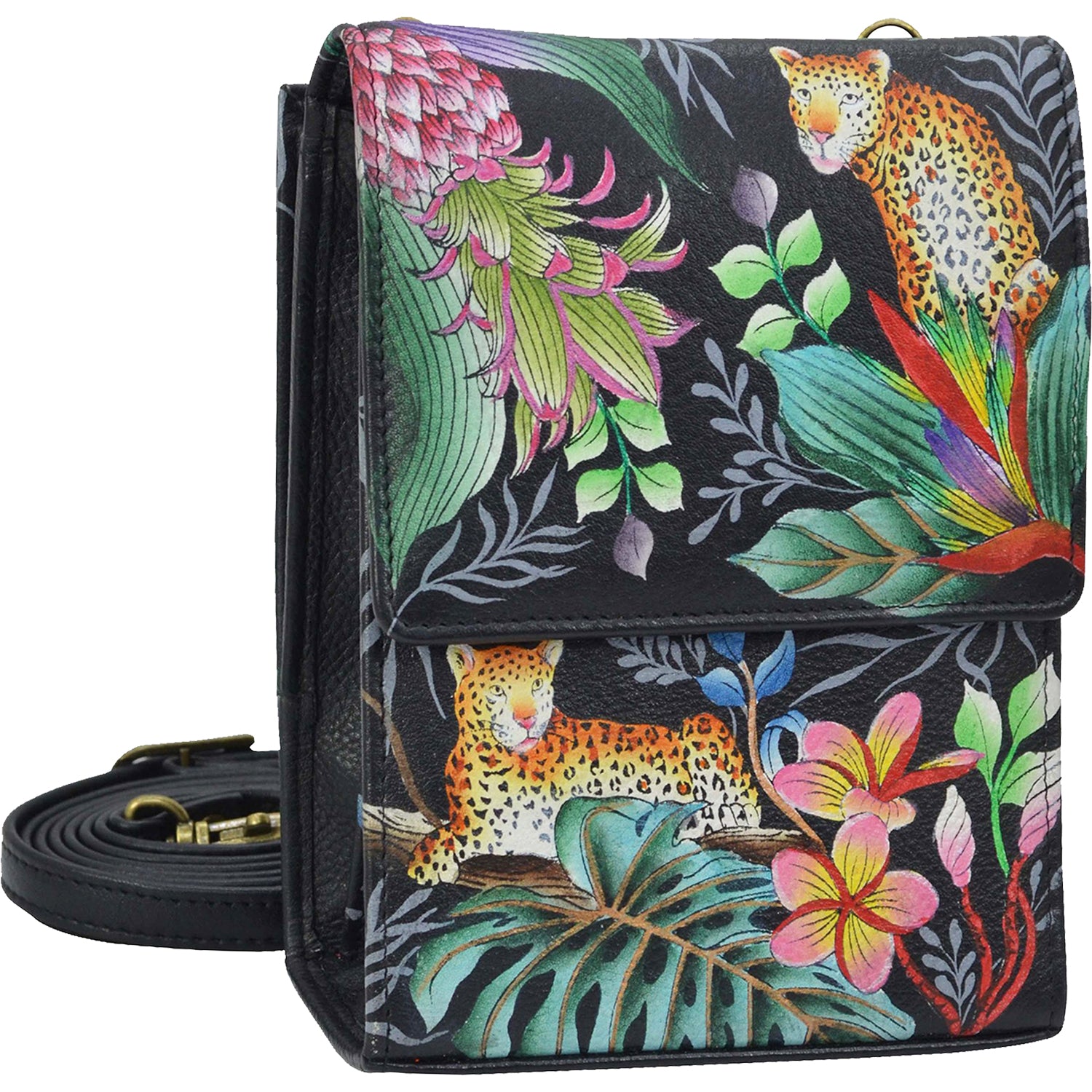 Womens Anuschka Anuschka Triple Compartment Crossbody Organizer Jungle Queen Leather Jungle Queen Leather