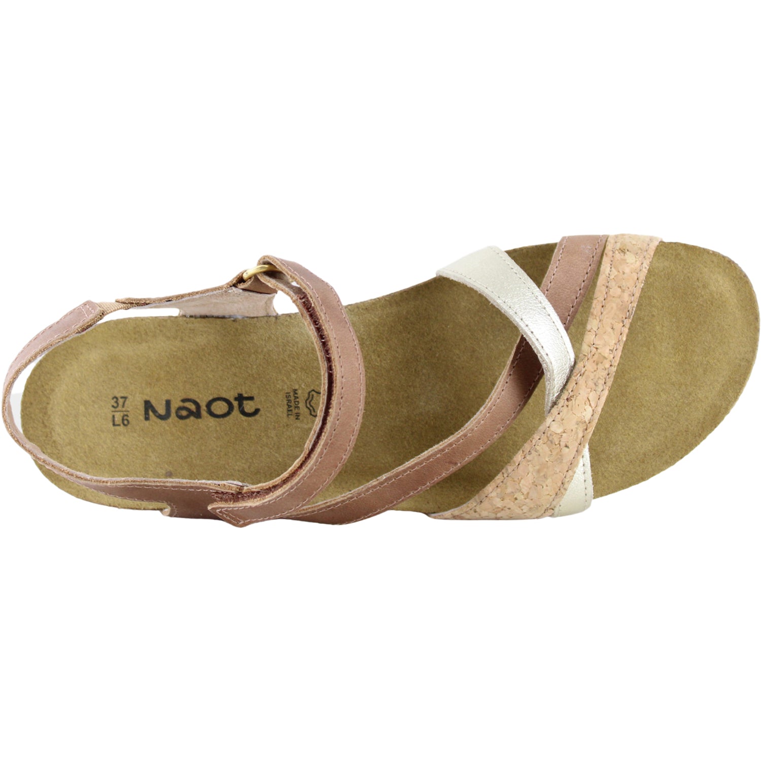 Womens Naot Women's Naot Sophia Latte Brown/Cork Lthr/Radiant Gold Leather Latte Brown/Cork Lthr/Radiant Gold Leather