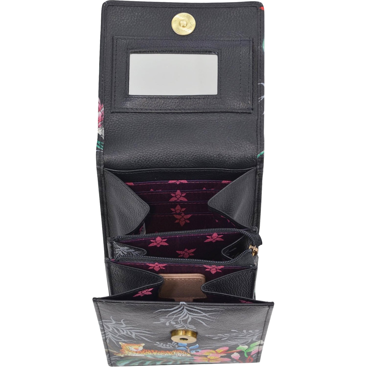 Womens Anuschka Anuschka Triple Compartment Crossbody Organizer Jungle Queen Leather Jungle Queen Leather