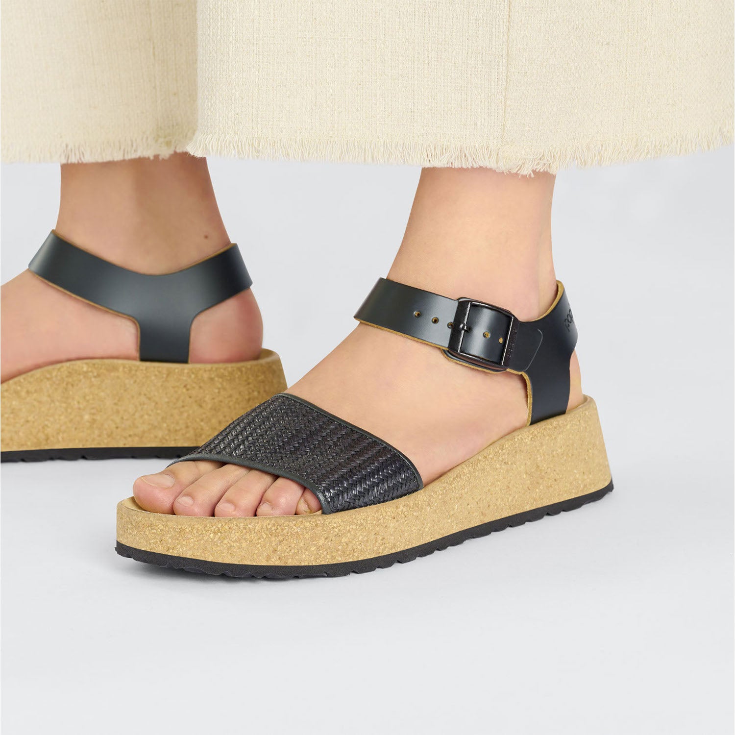 Womens Birkenstock Women's Birkenstock Papillio Glenda Black/Raffia Leather Black/Raffia Leather