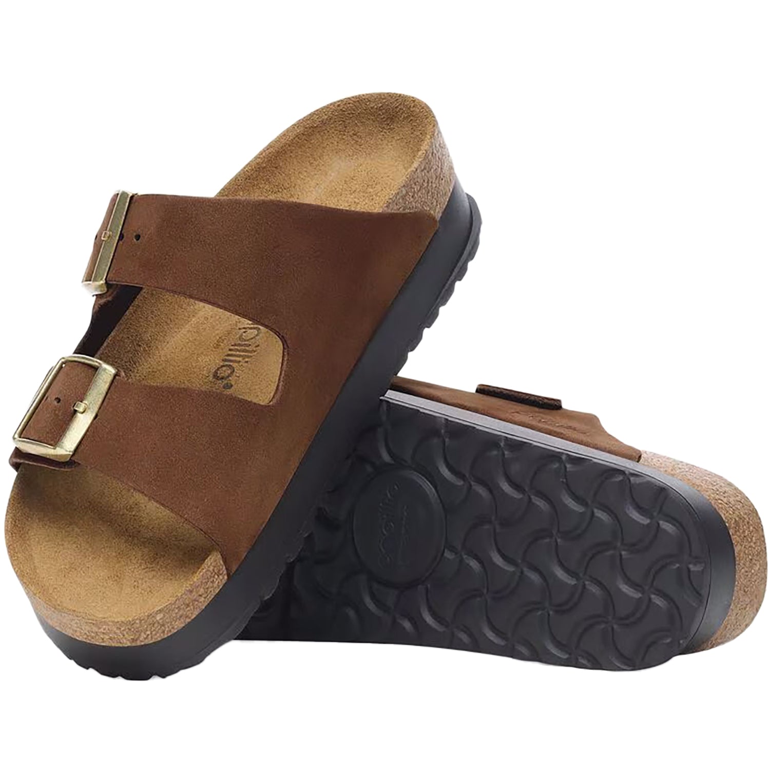 Womens Birkenstock Women's Birkenstock Arizona Platform Dark Tea Nubuck Dark Tea Nubuck
