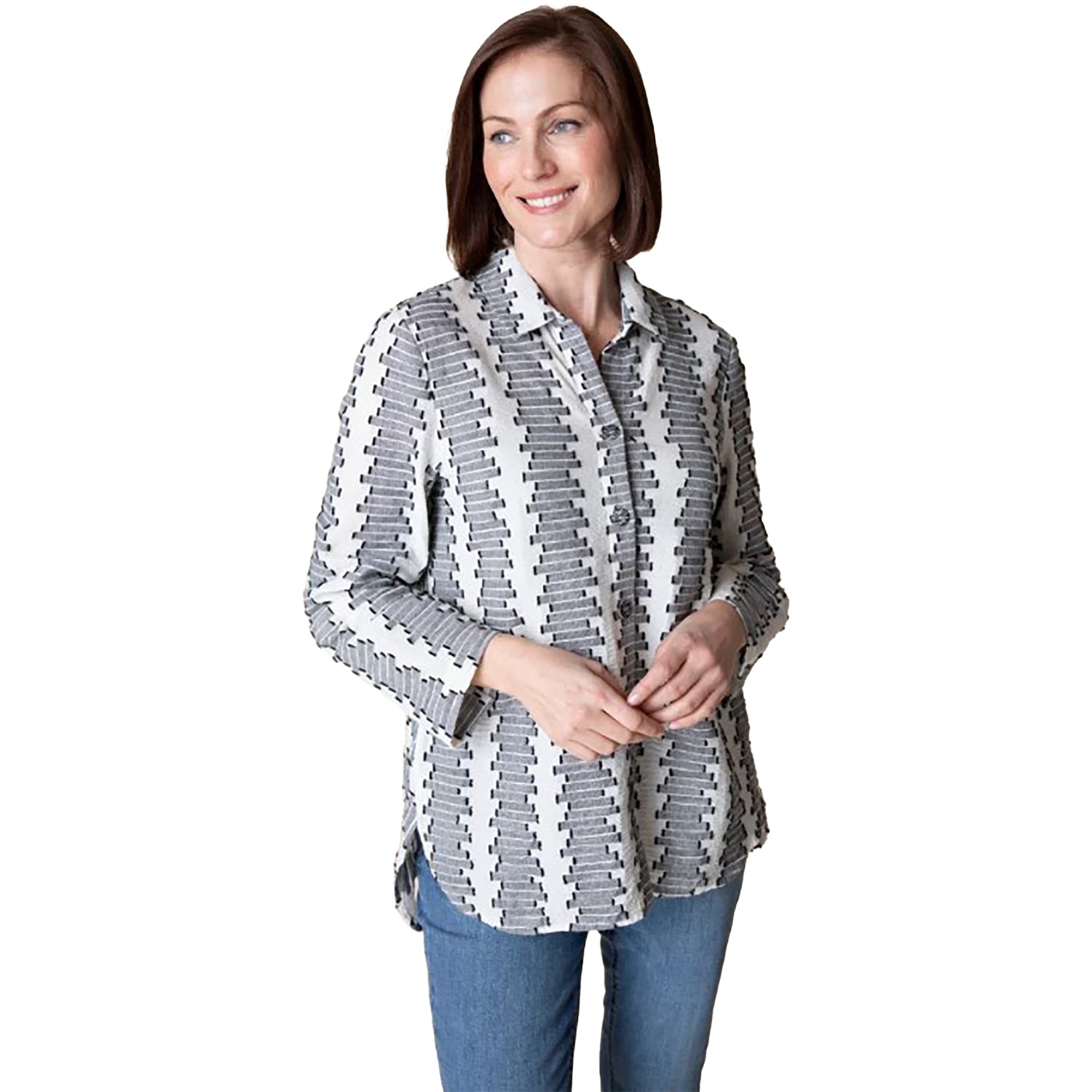 Womens Habitat Women's Habitat Embroidered Wrap Around Shirt Winter White Black