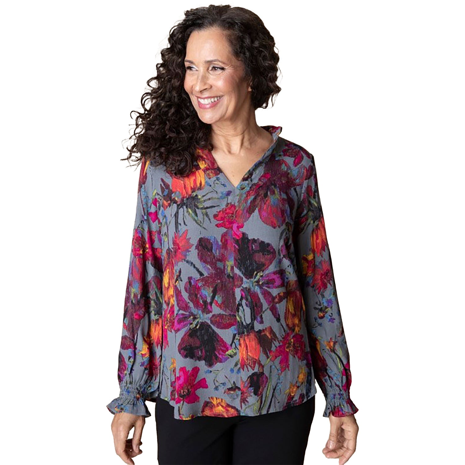 Womens Habitat Women's Habitat Flounce Collar Pullover Iron Botanical Bliss Iron Botanical Bliss