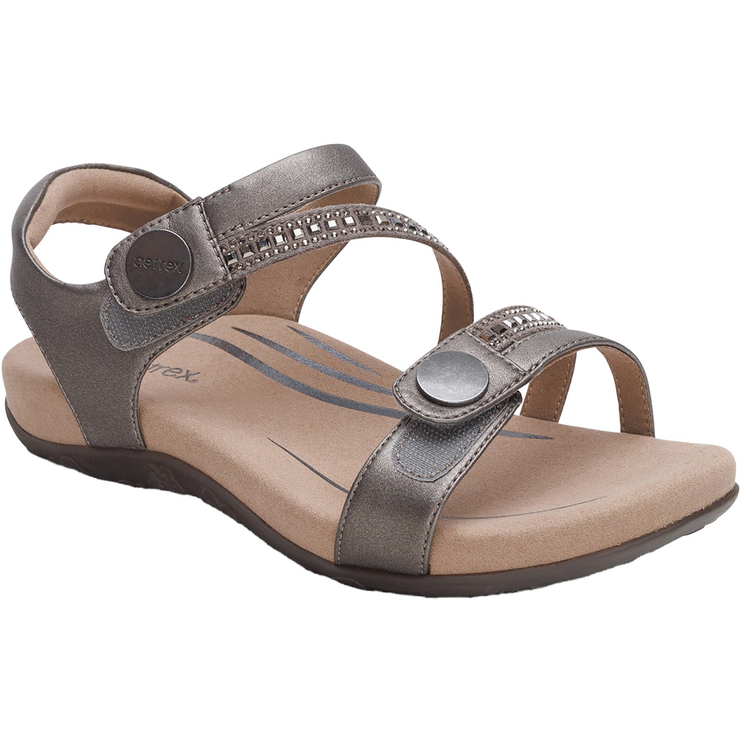 Womens Aetrex Women's Aetrex Jess Jeweled Pewter Sparkle Jeweled Pewter Sparkle
