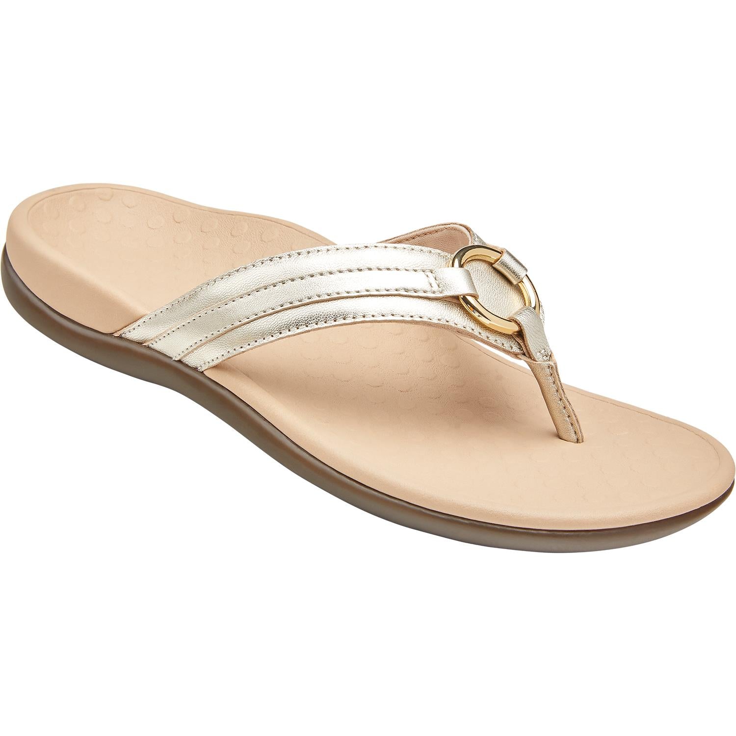 Womens Vionic Women's Vionic Tide Aloe Champagne Metallic Leather Champagne Metallic Leather