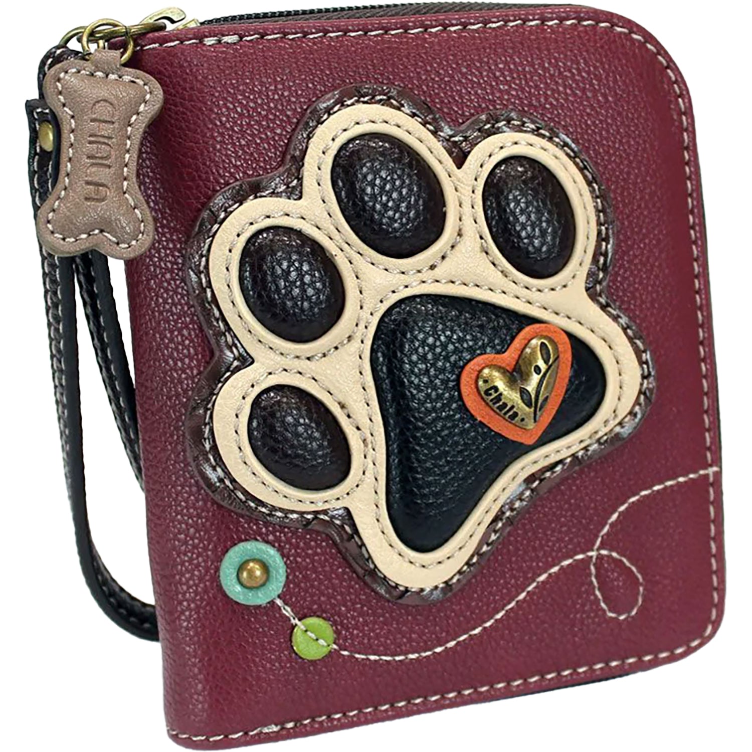 Unisex Chala Chala Zip-Around Wallet Paw Print Maroon Paw Print Maroon
