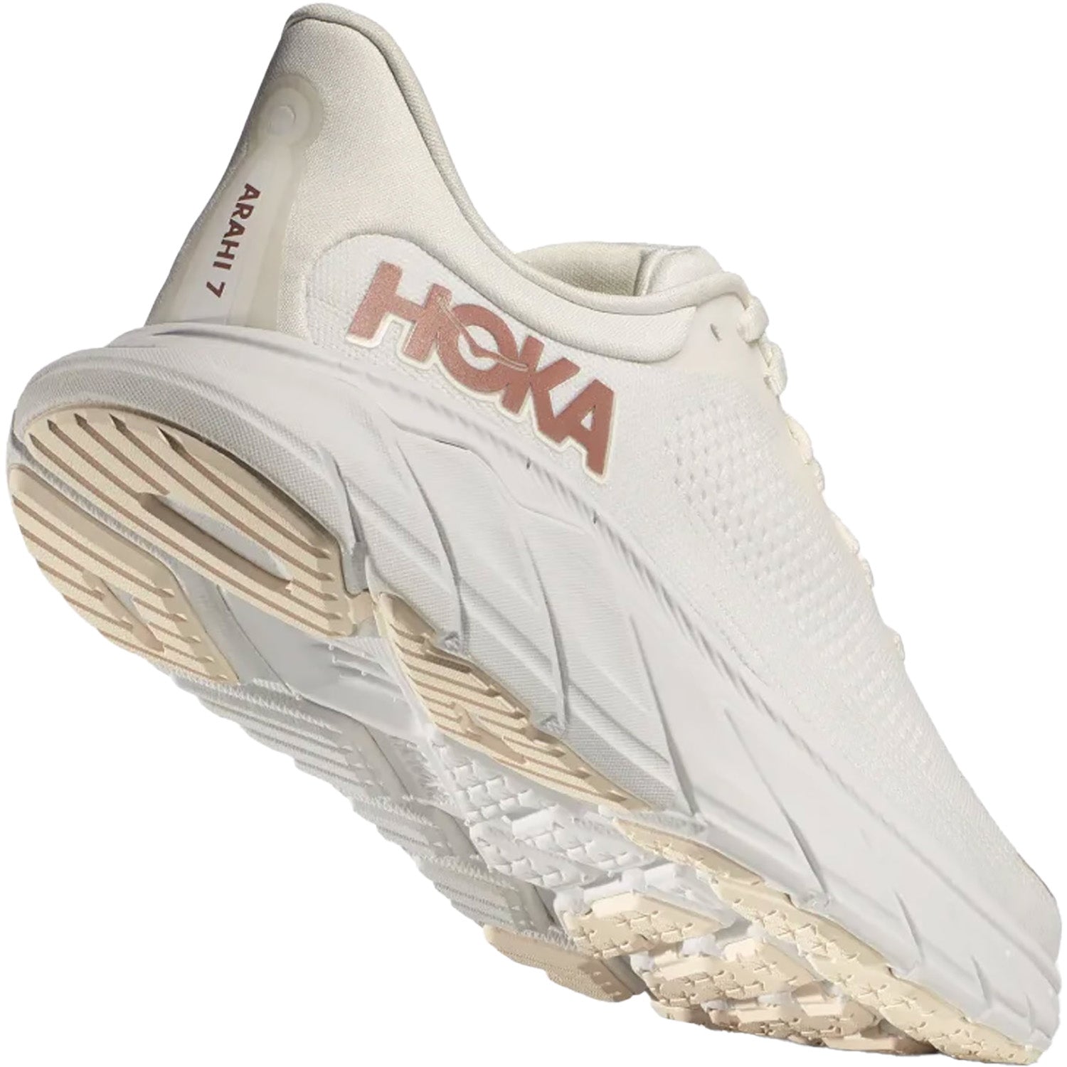 Womens Hoka one one Women's Hoka Arahi 7 Blanc De Blanc/Rose Gold Mesh Blanc De Blanc/Rose Gold Mesh