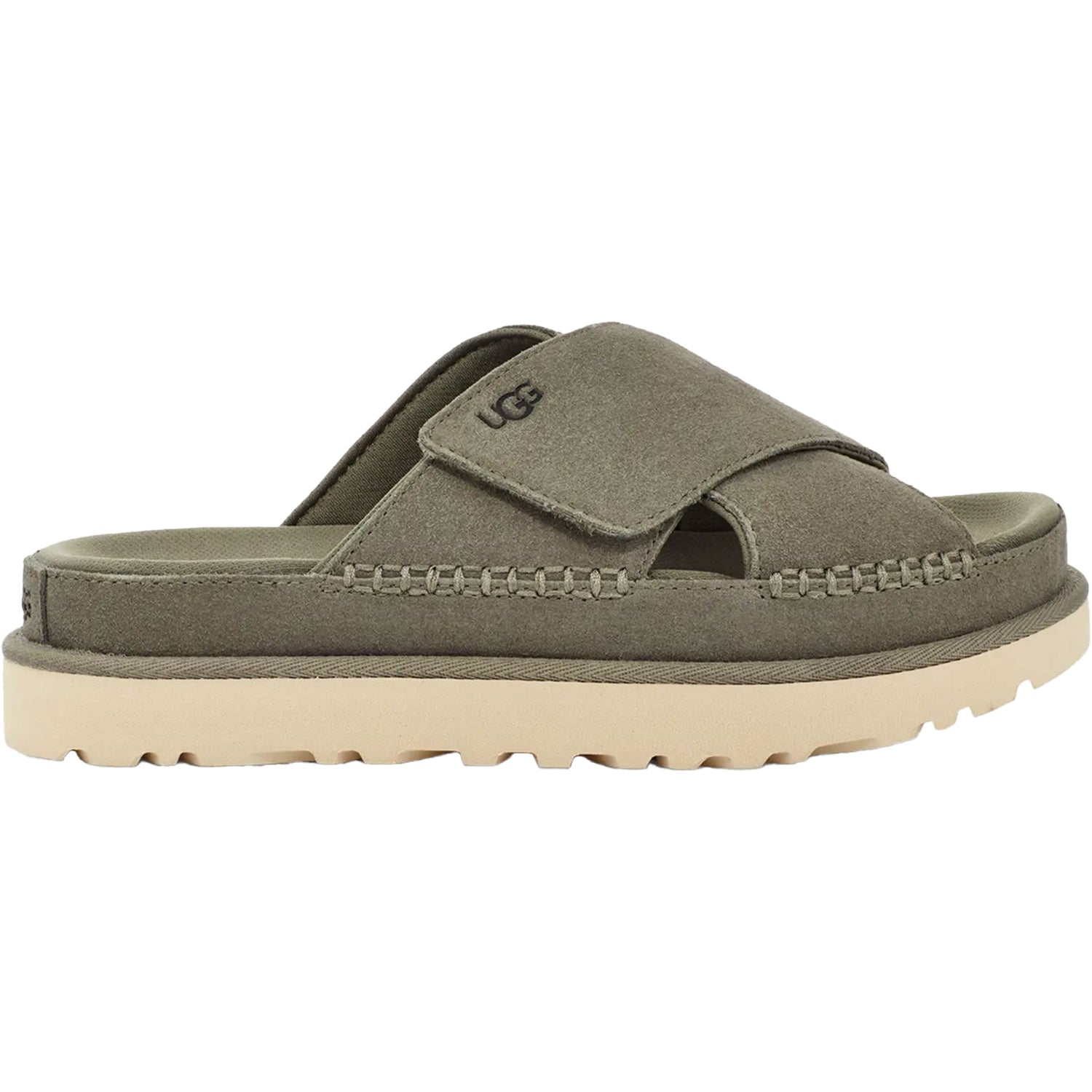 Womens Ugg Women's UGG Goldenstar Cross Slide Moss Green Suede Moss Green Suede