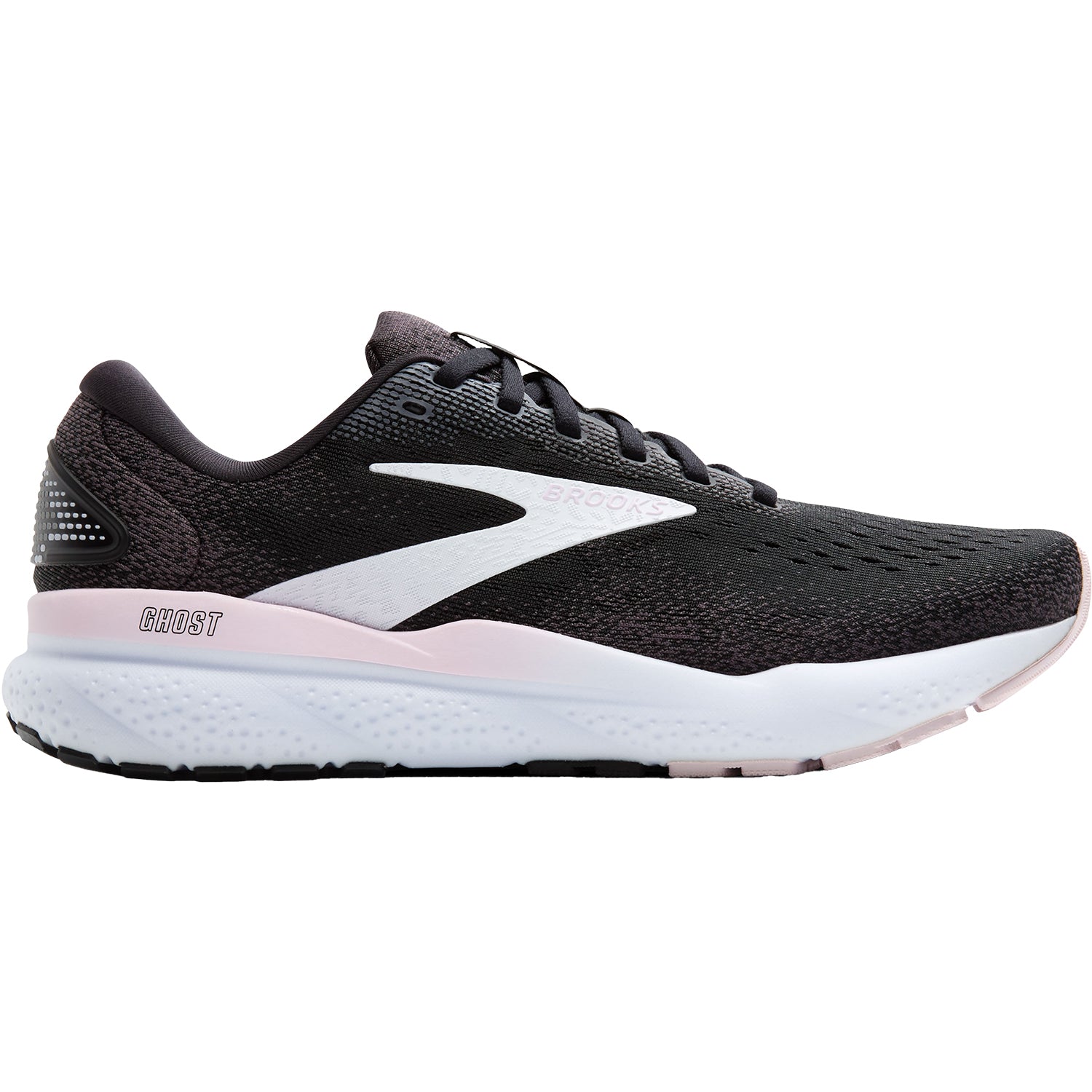 Womens Brooks Women's Brooks Ghost 16 Black/White/Orchid Ice Mesh Black/White/Orchid Ice Mesh