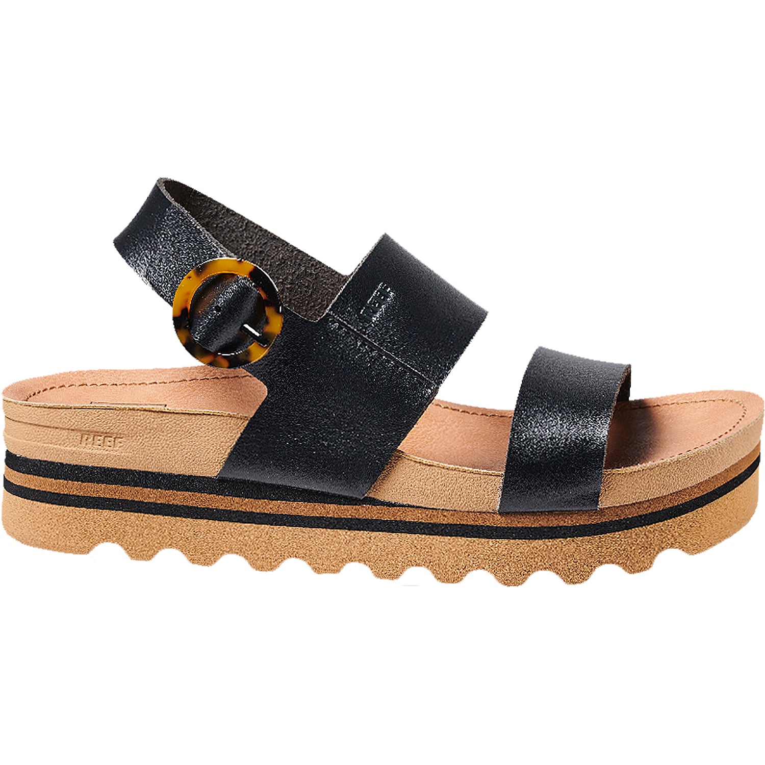 Womens Reef Women's Reef Vista Hi Buckle Black/Tan Synthetic Black/Tan Synthetic