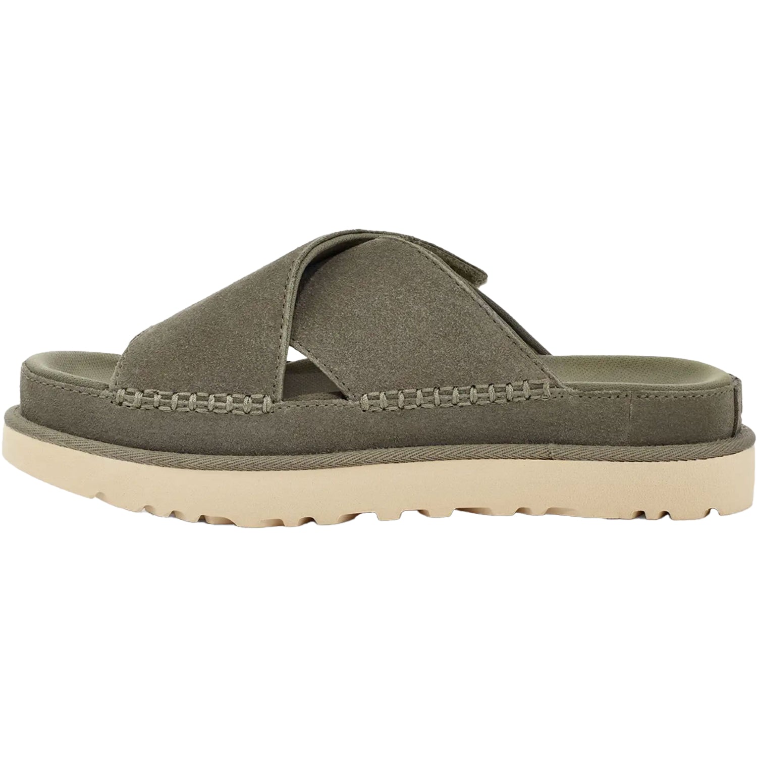 Womens Ugg Women's UGG Goldenstar Cross Slide Moss Green Suede Moss Green Suede