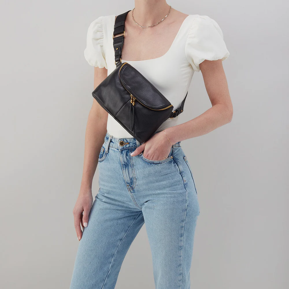 Womens Hobo Hobo International Fern Large Belt Bag Black Pebbled Leather Bag Black pebbled Leather