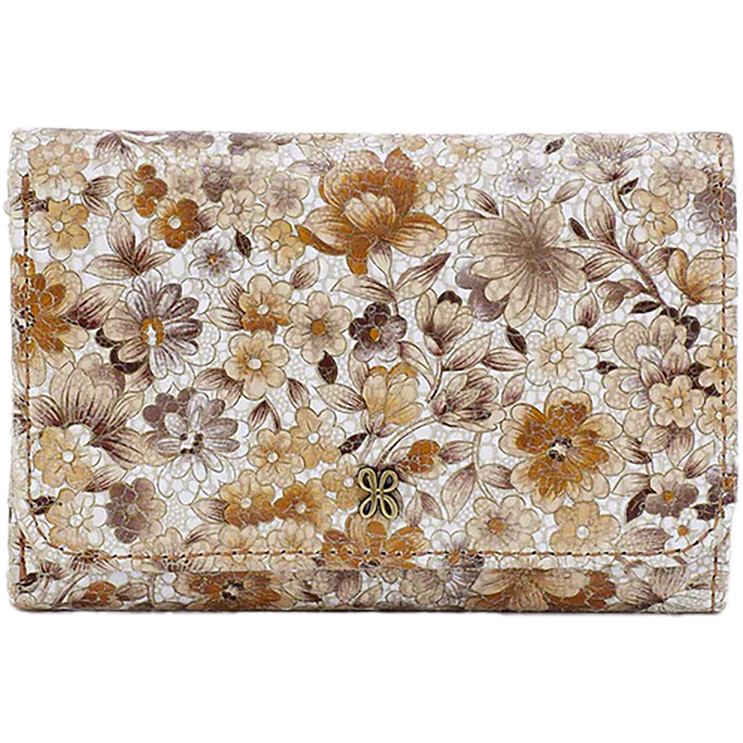Womens Hobo Hobo International Jill Trifold Wallet Sepia Bloom Print Leather Sepia Bloom