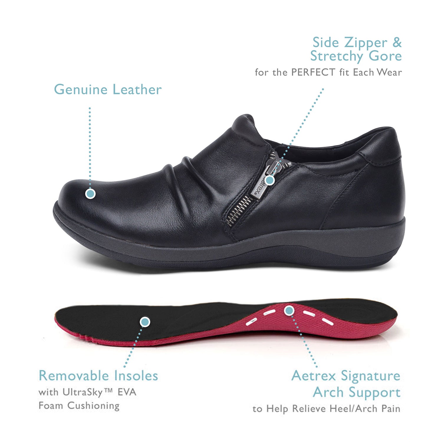 Womens Aetrex Women's Aetrex Katie Black Leather Black Leather