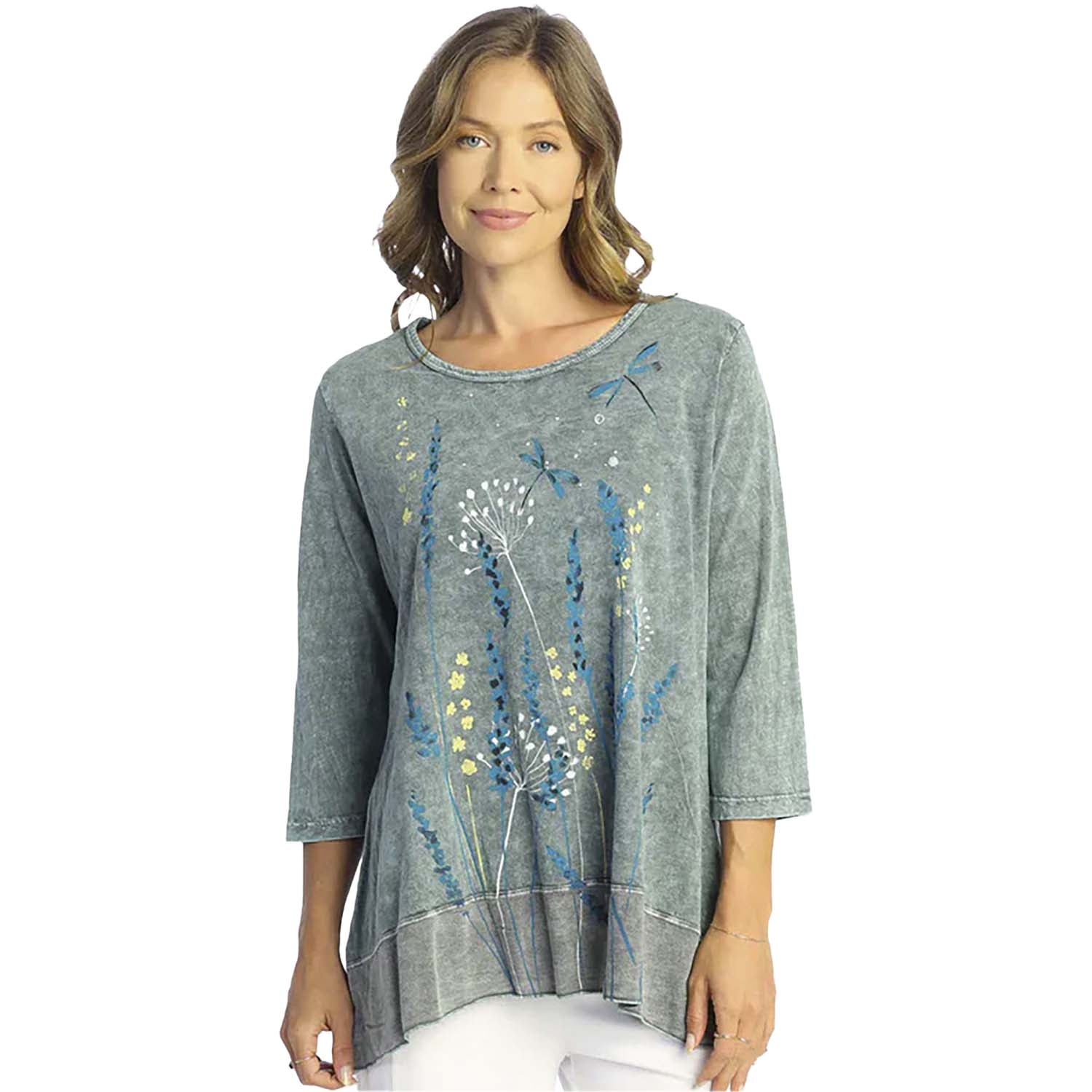 Womens Jess & jane Women's Jess & Jane Mineral Washed 3/4 Sleeve Tunic Teal Lina Teal Lina