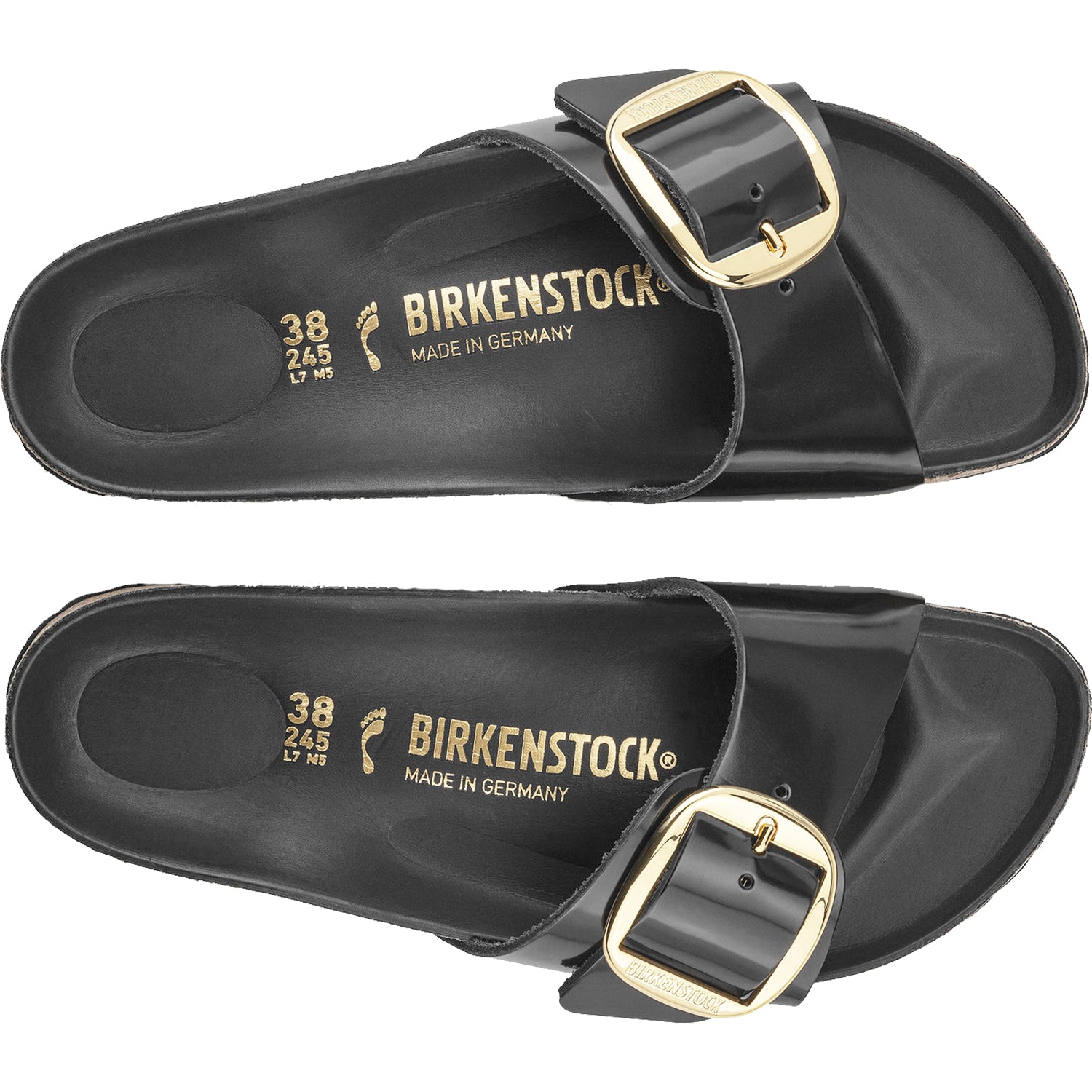 Womens Birkenstock Women's Birkenstock Madrid Big Buckle High Shine Black Leather High Shine Black Leather