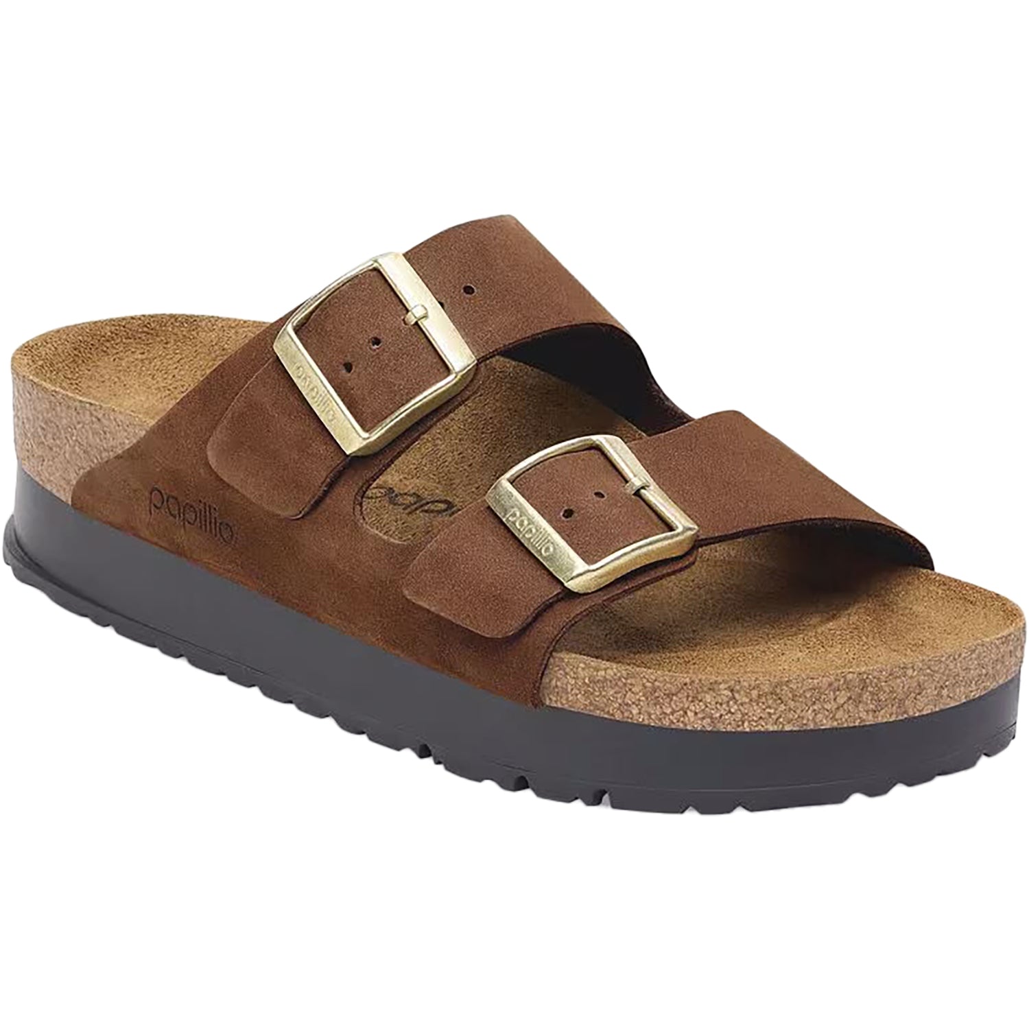 Womens Birkenstock Women's Birkenstock Arizona Platform Dark Tea Nubuck Dark Tea Nubuck