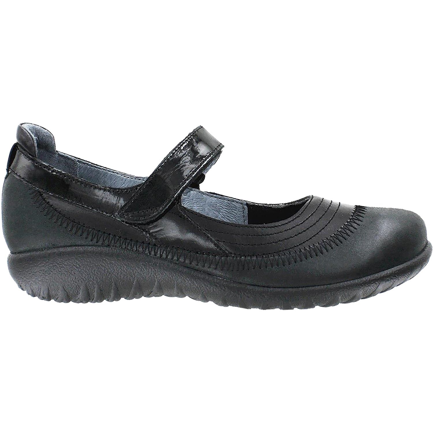 Womens Naot Women's Naot Kirei Black Madras/Shiny Leather Black Madras/Shiny Leather