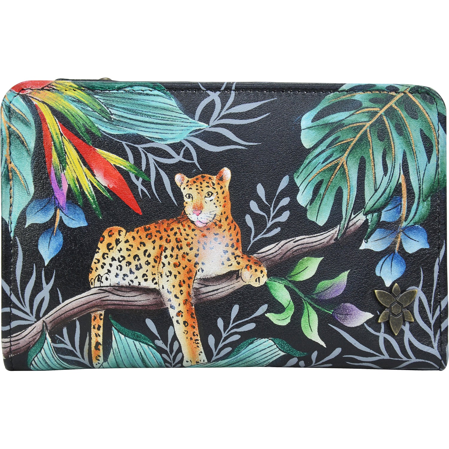 Womens Anuschka Anuschka Two Fold Small Wallet Jungle Queen Leather Jungle Queen Leather
