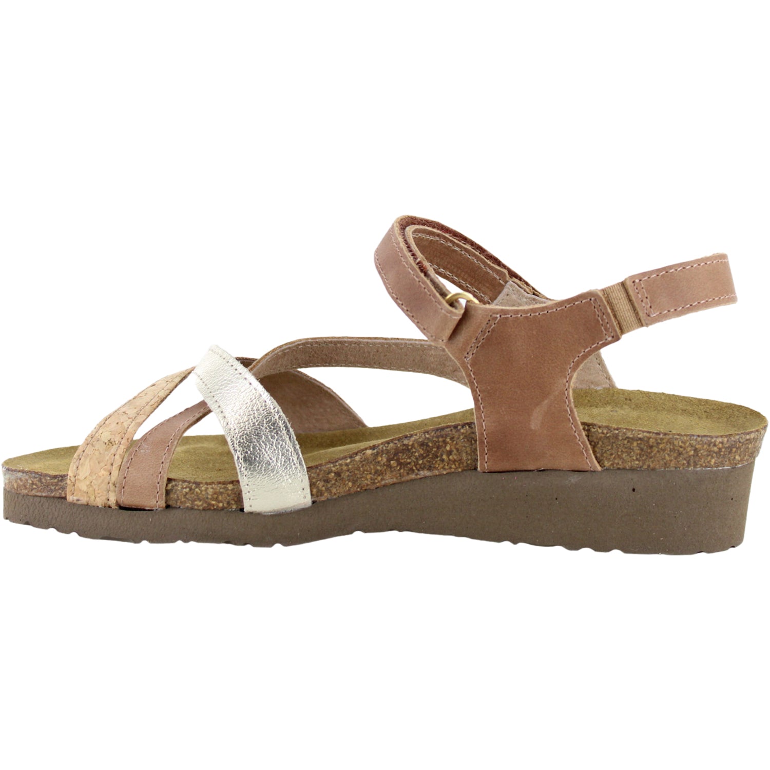 Womens Naot Women's Naot Sophia Latte Brown/Cork Lthr/Radiant Gold Leather Latte Brown/Cork Lthr/Radiant Gold Leather
