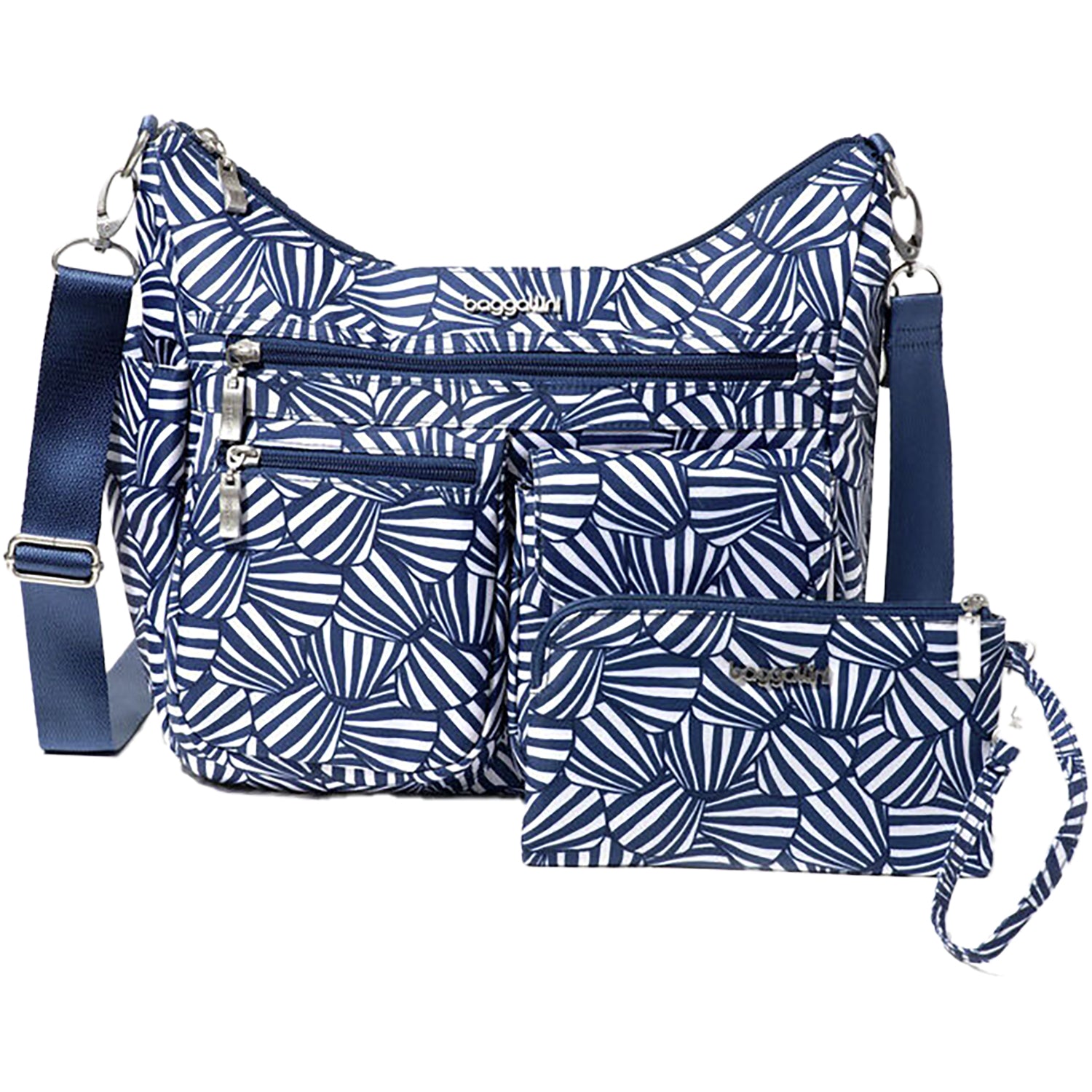 Womens Baggallini Baggallini Modern Everywhere Hobo Navy Shell Nylon Navy Shell Nylon