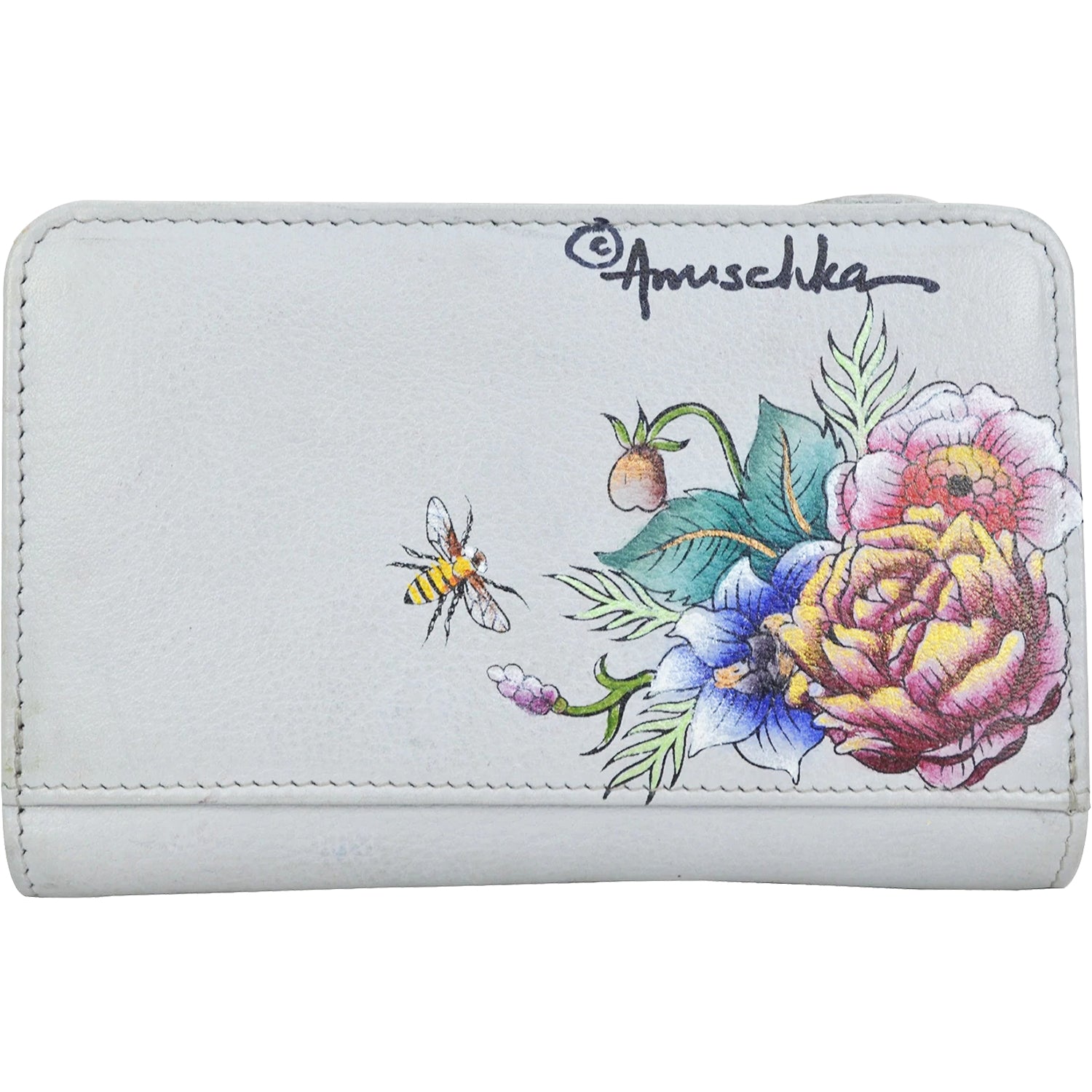 Womens Anuschka Anuschka Two Fold Small Wallet Floral Charm Leather Floral Charm Leather