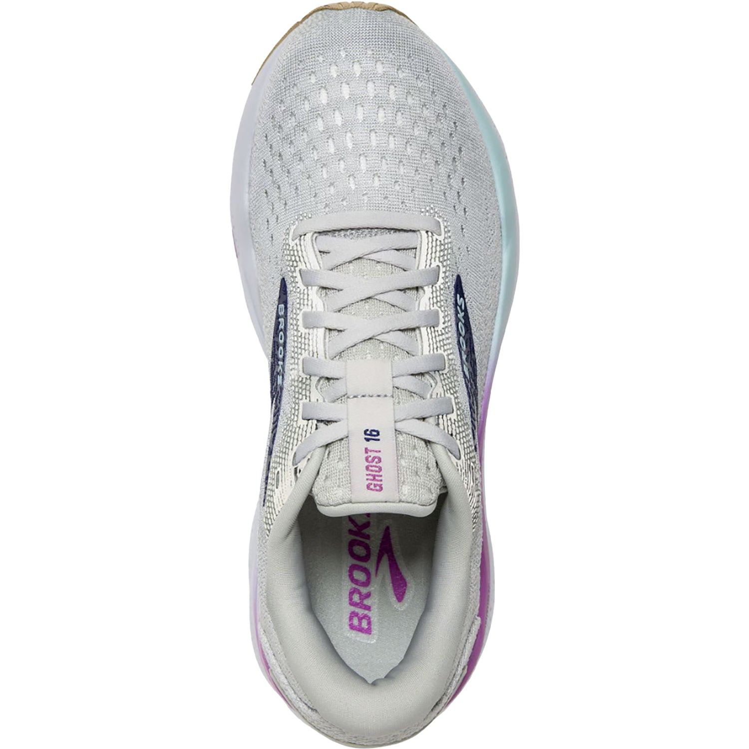 Womens Brooks Women's Brooks Ghost 16 White/Grey/Estate Blue Mesh White/Grey/Estate Blue Mesh