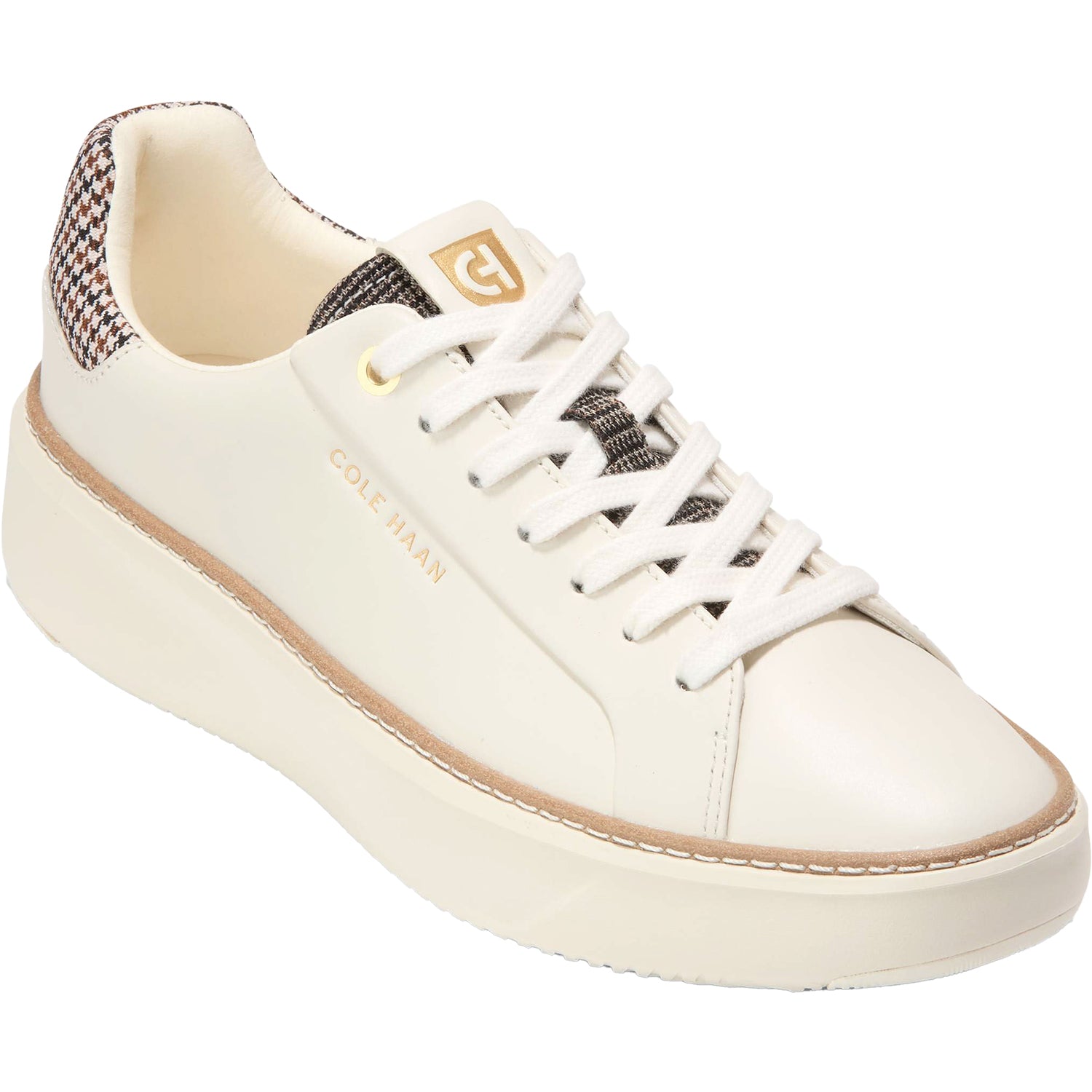 Womens Cole haan Women's Cole Haan GrandPro Topspin Sneaker Ivory/Mini Plaid Leather Ivory/Mini Plaid Leather